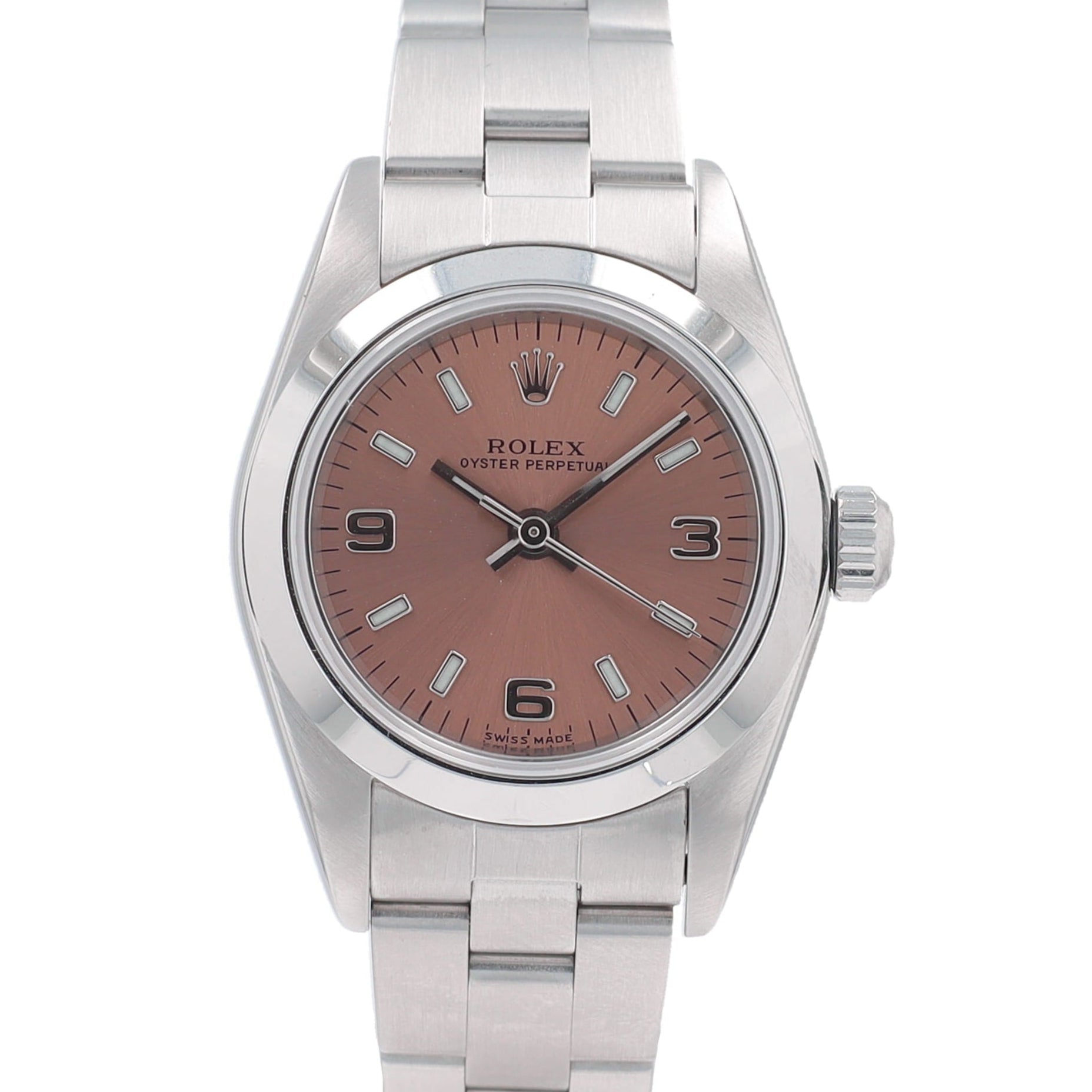 Rolex Oyster perpetual 76080 26mm Salmon Index Arabic Dial Smooth Bezel Oyster Band - Luxuriant Concierge