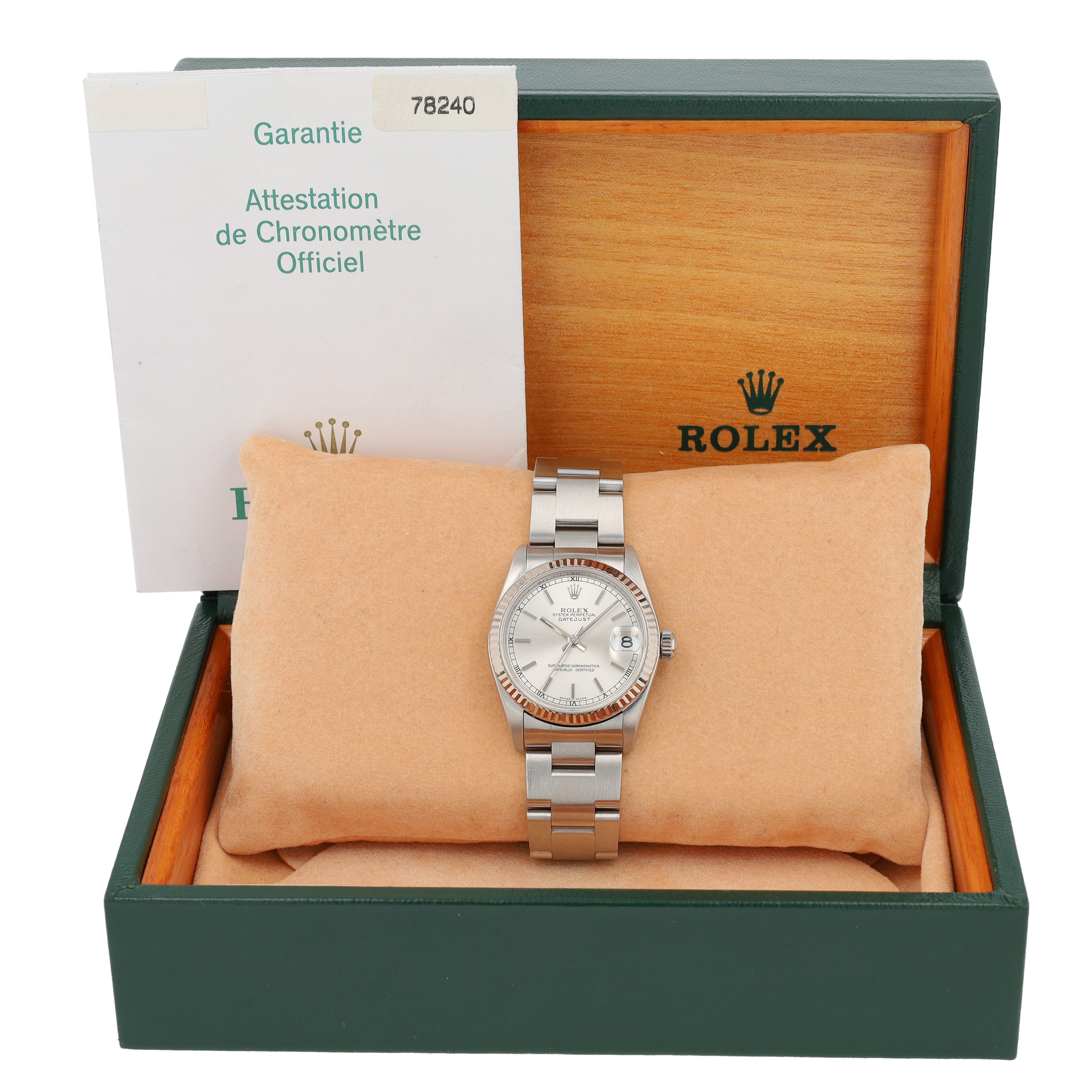 B&P Rolex Datejust 78240 31mm Silver Index Dial Smooth Bezel Oyster Band - Luxuriant Concierge