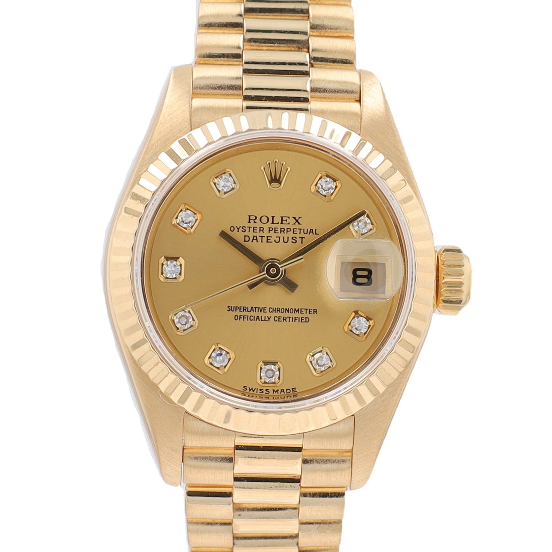 Rolex Datejust  79178 26mm Champagne Diamonds Dial Fluted Bezel President Band - Luxuriant Concierge