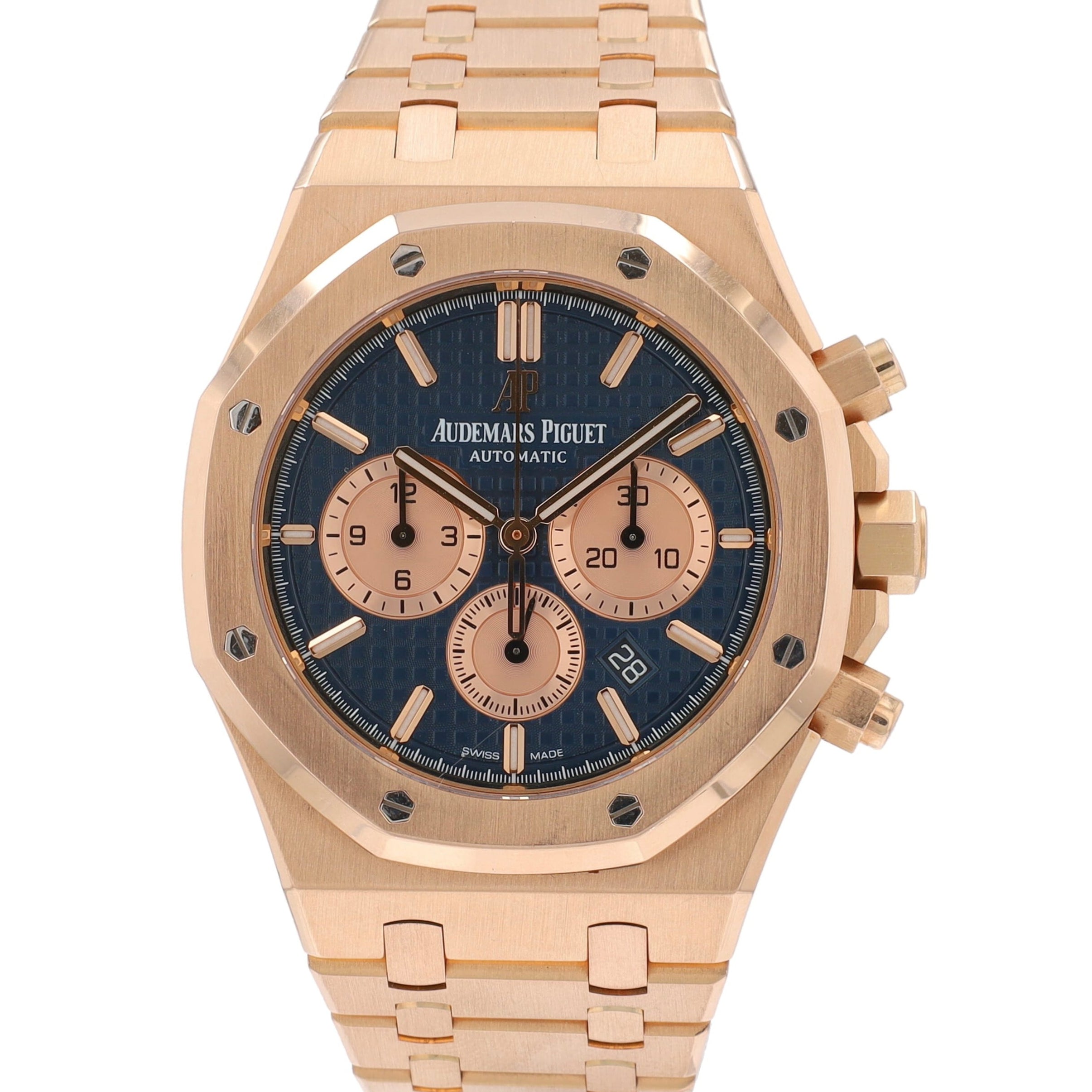Audemars Piguet Royal Oak 18K Rose Gold Blue Index Chronograph Dial with Certificate