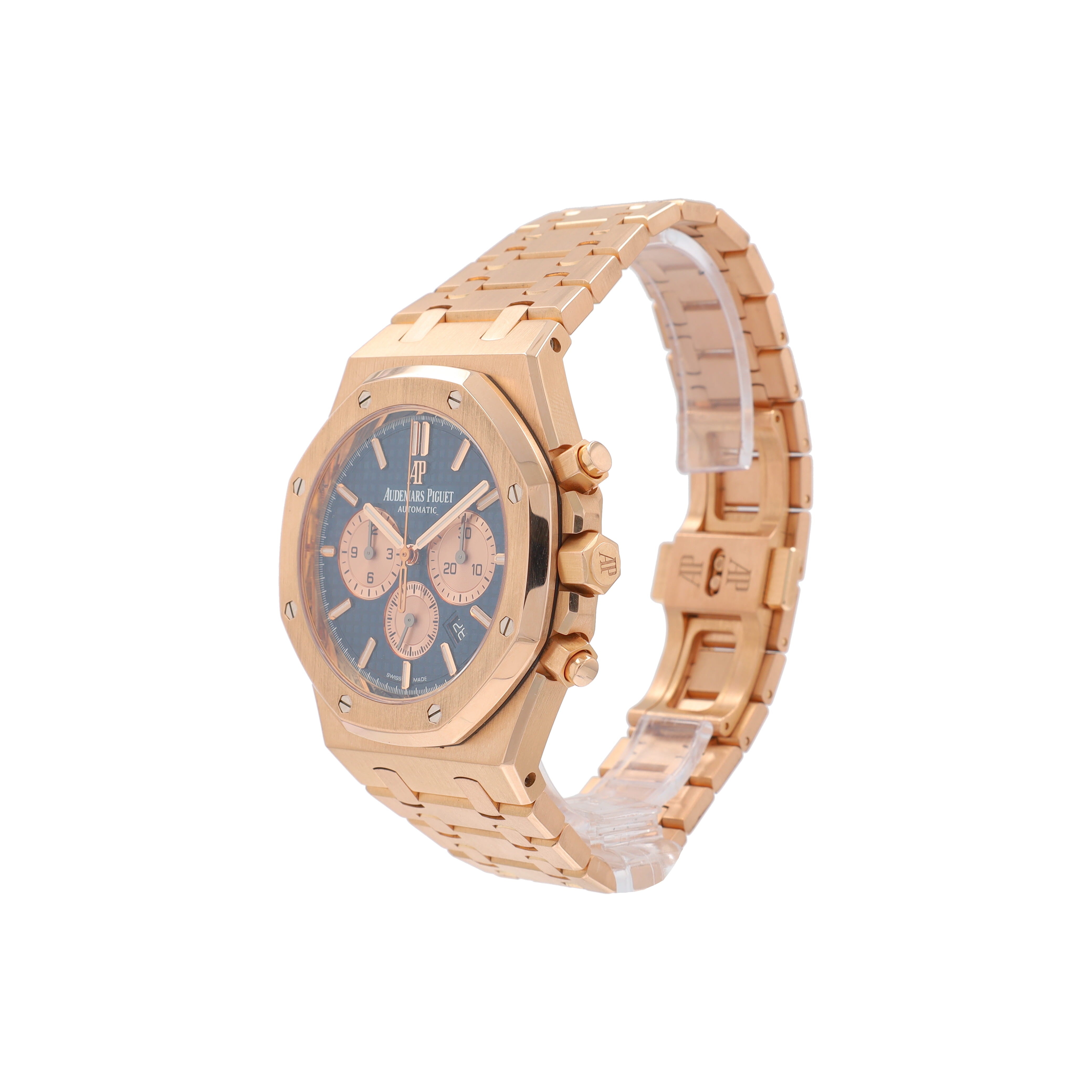 Audemars Piguet Royal Oak 18K Rose Gold Blue Index Chronograph Dial with Certificate