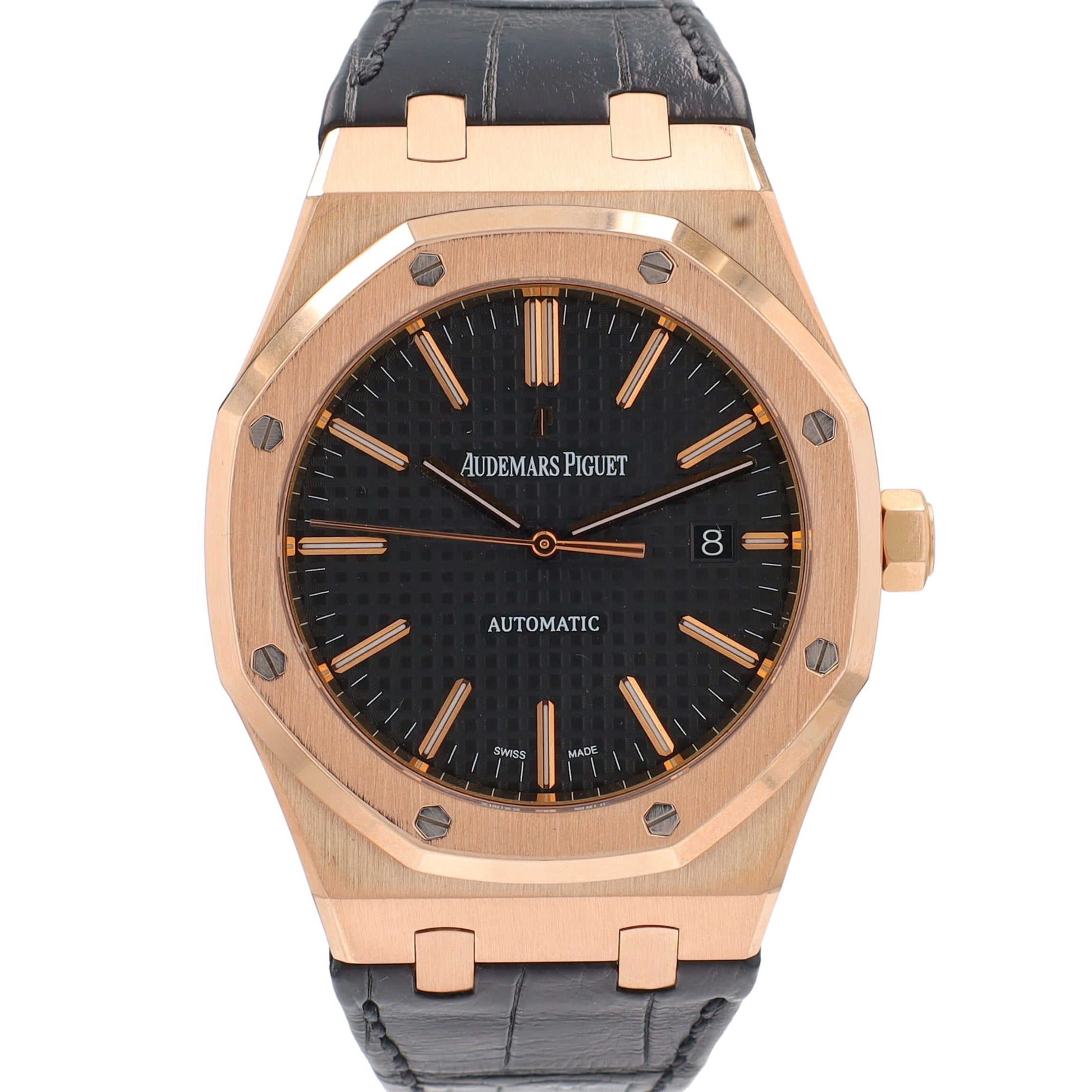 AUDEMARS PIGUET 18KY 1240 Black Tapisserie waffle Index Octagonal Brown AP Leather Band