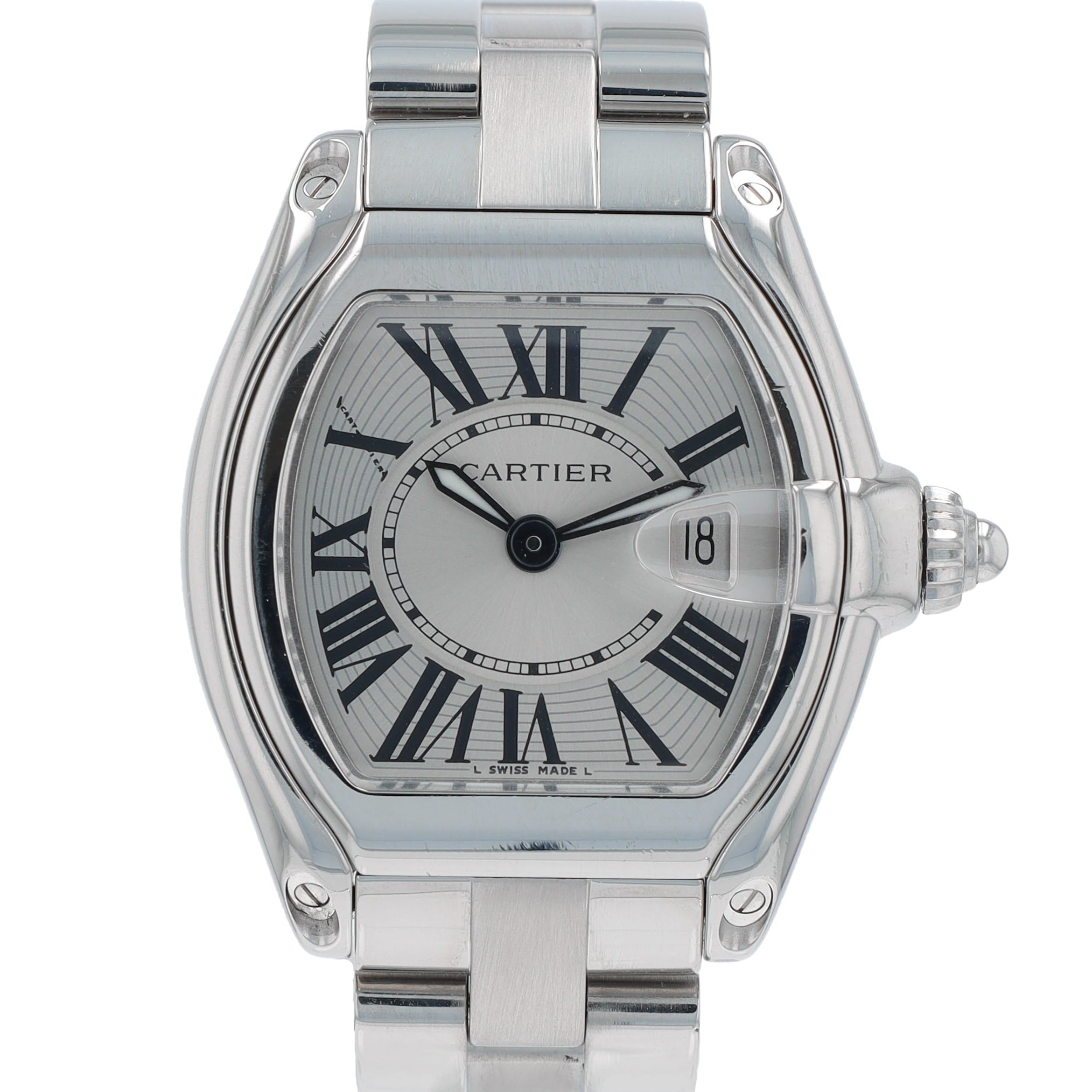 Cartier  Roadster 2675  Silver Black Roman Numeral Dial Rectangle Bezel Roadster Band