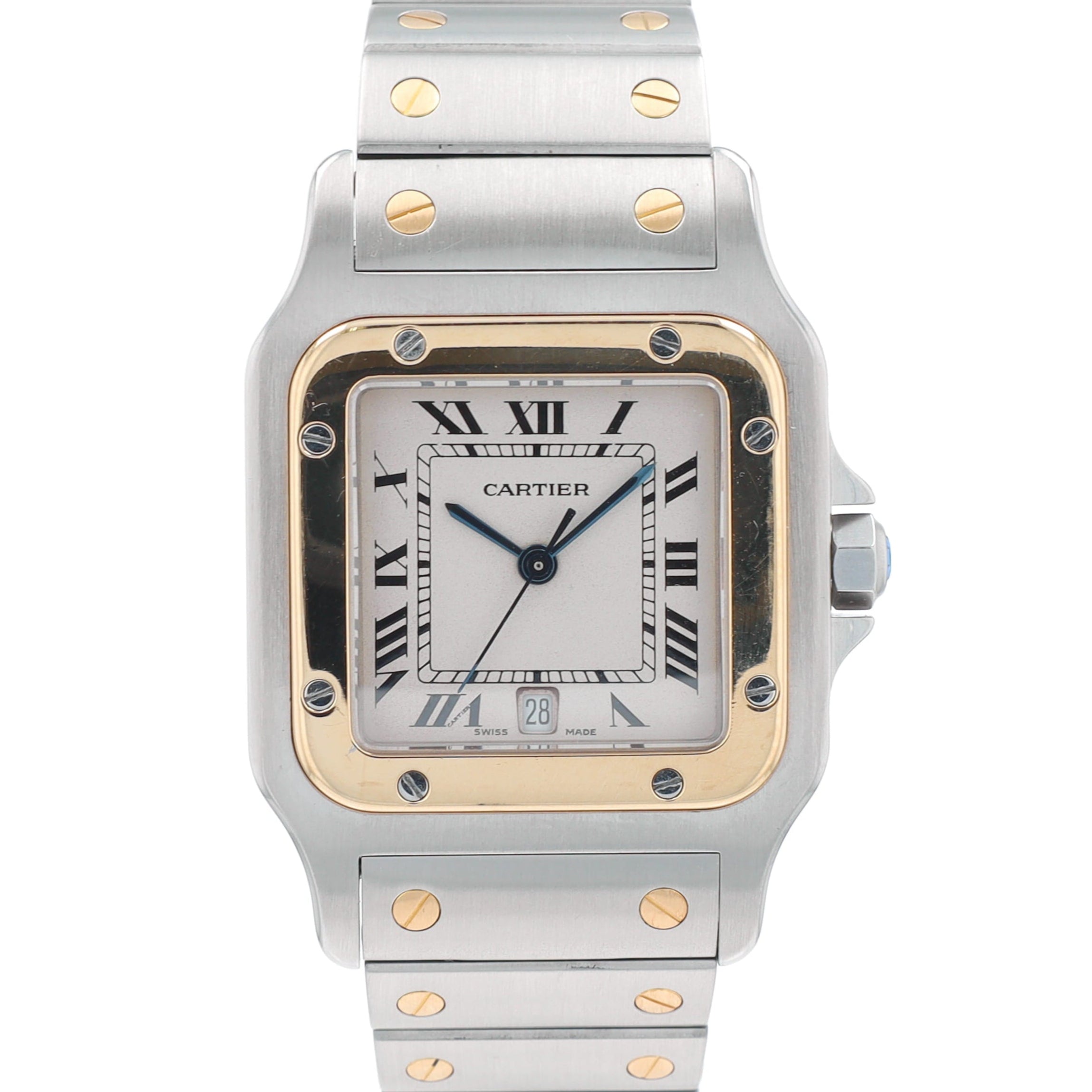 Cartier Santos Off-White Roman Numaral Dial Fixed Bezel Santos Band - Luxuriant Concierge