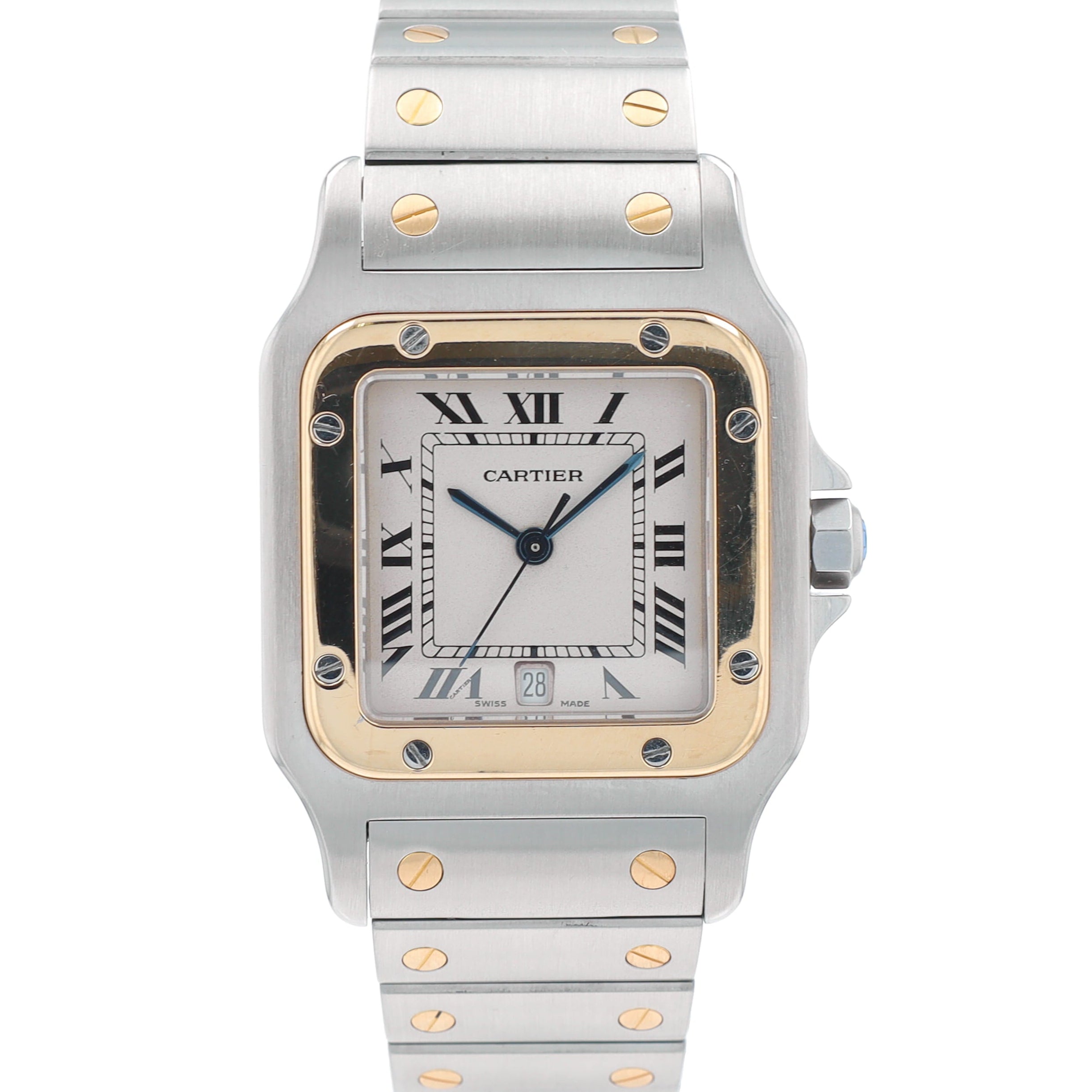 Cartier Santos Off-White Roman Numaral Dial Fixed Bezel Santos Band - Luxuriant Concierge