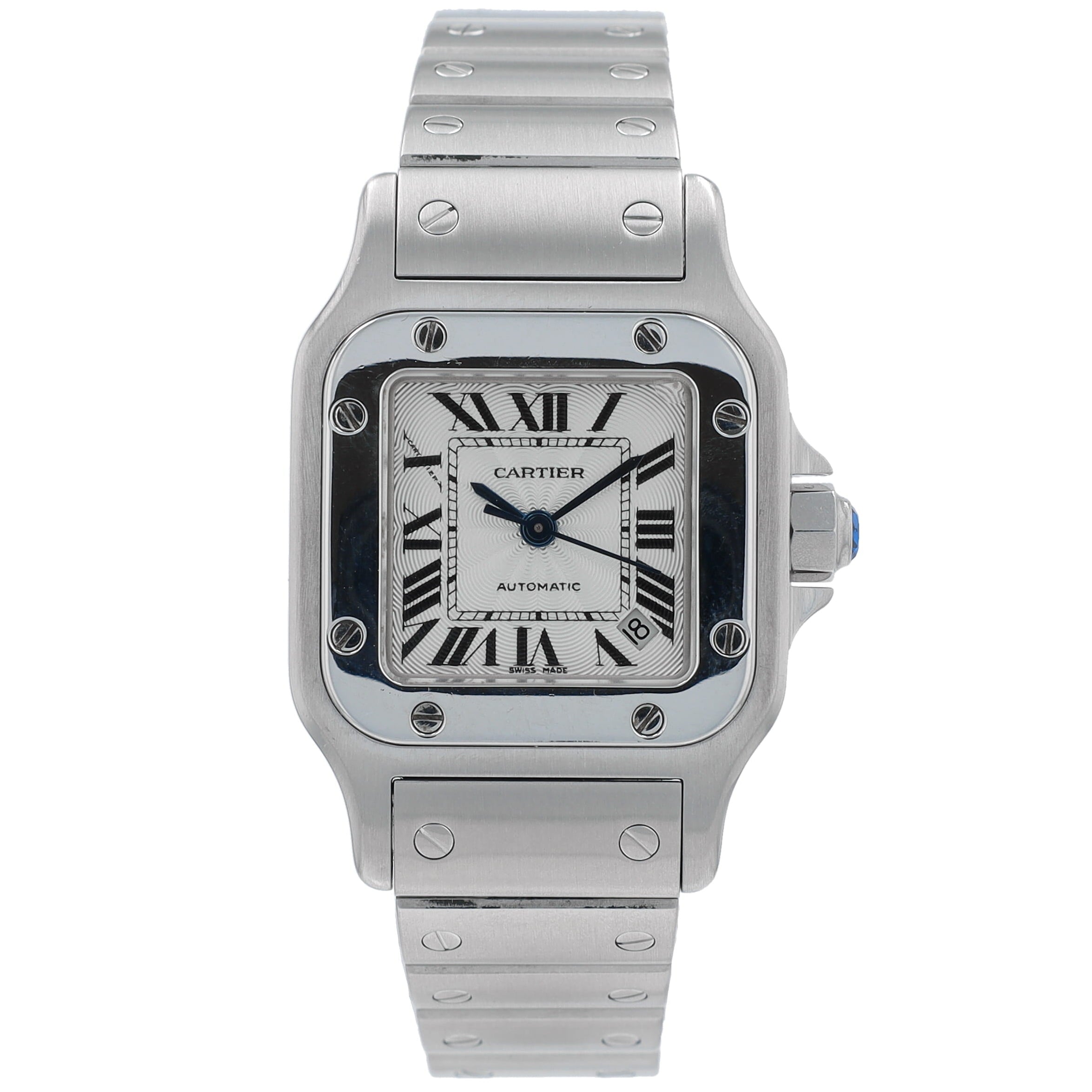 B&P Cartier Santos 2423 24mm White Roman Index Dial Stainless Steel Band - Luxuriant Concierge