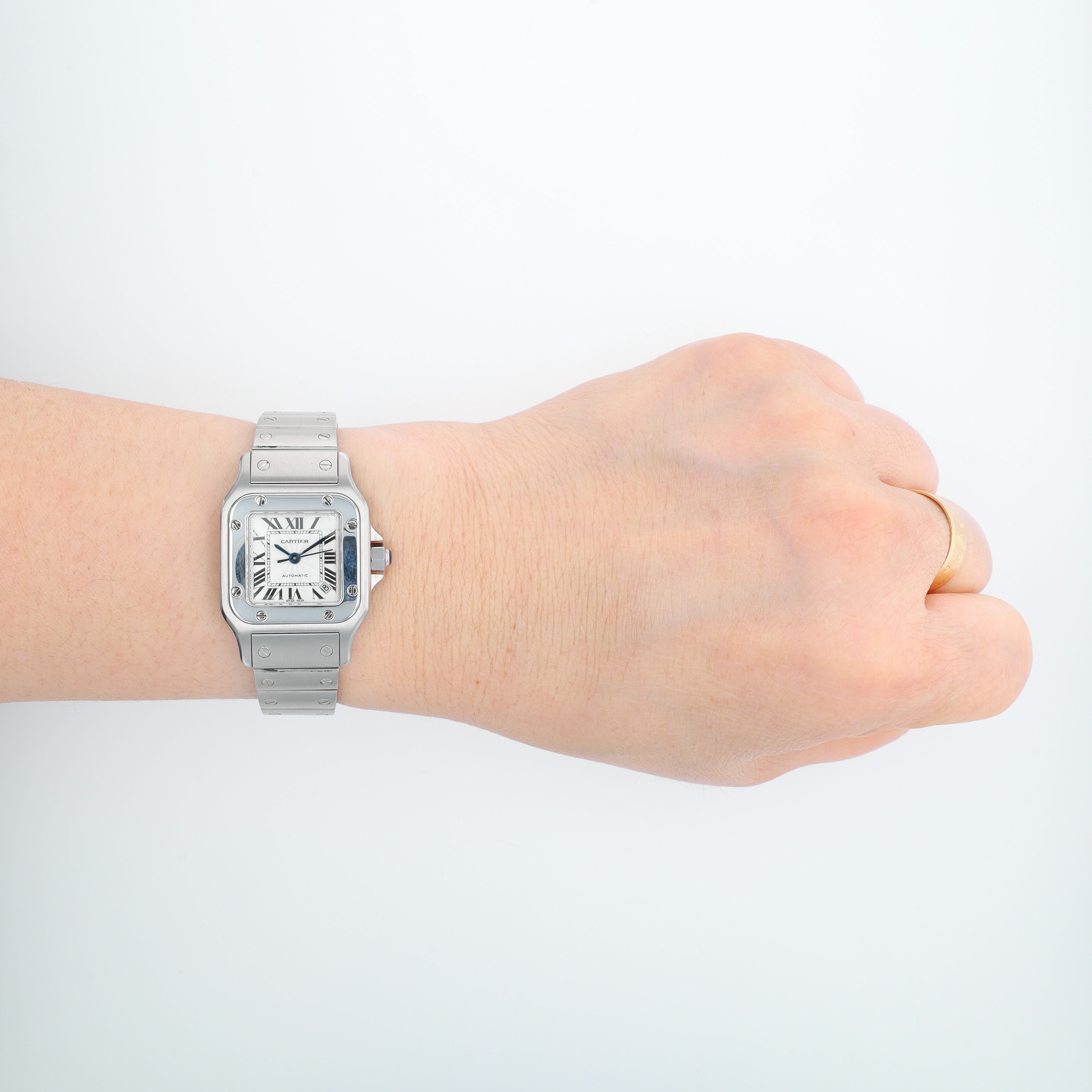 B&P Cartier Santos 2423 24mm White Roman Index Dial Stainless Steel Band - Luxuriant Concierge