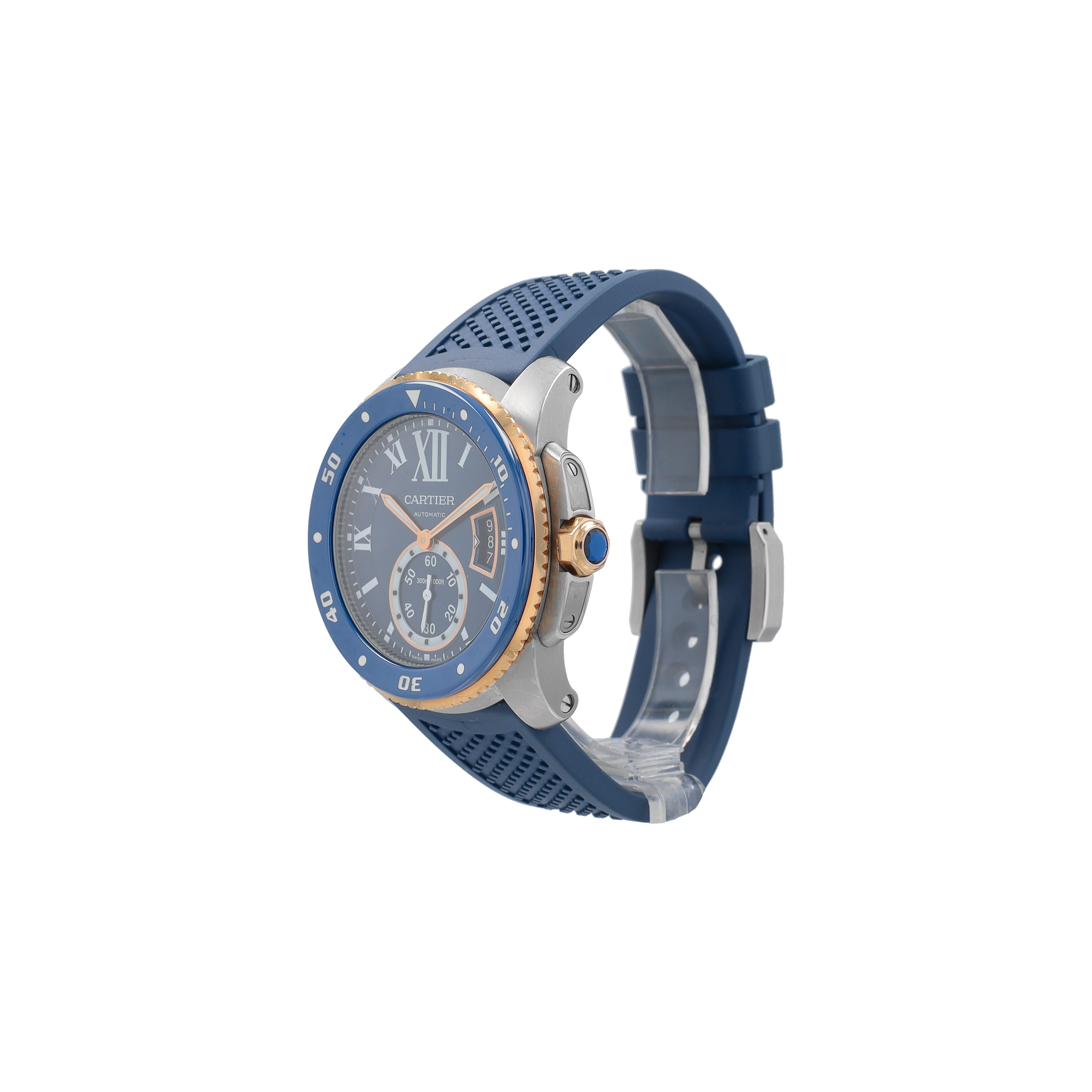 Cartier Calibre TT Yellow 42mm 3729 Blue Roman Dial Rotatable Gold with Blue Insert , Blue Rubber