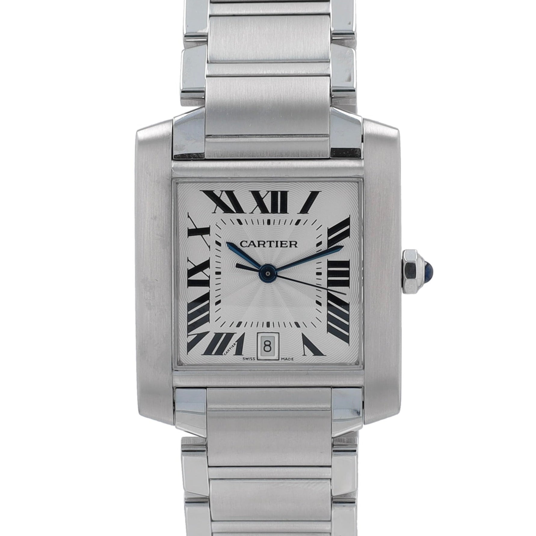 Cartier Tank Francaise 2302  White Roman Dial Fixed Bezel Cartier Tank Band