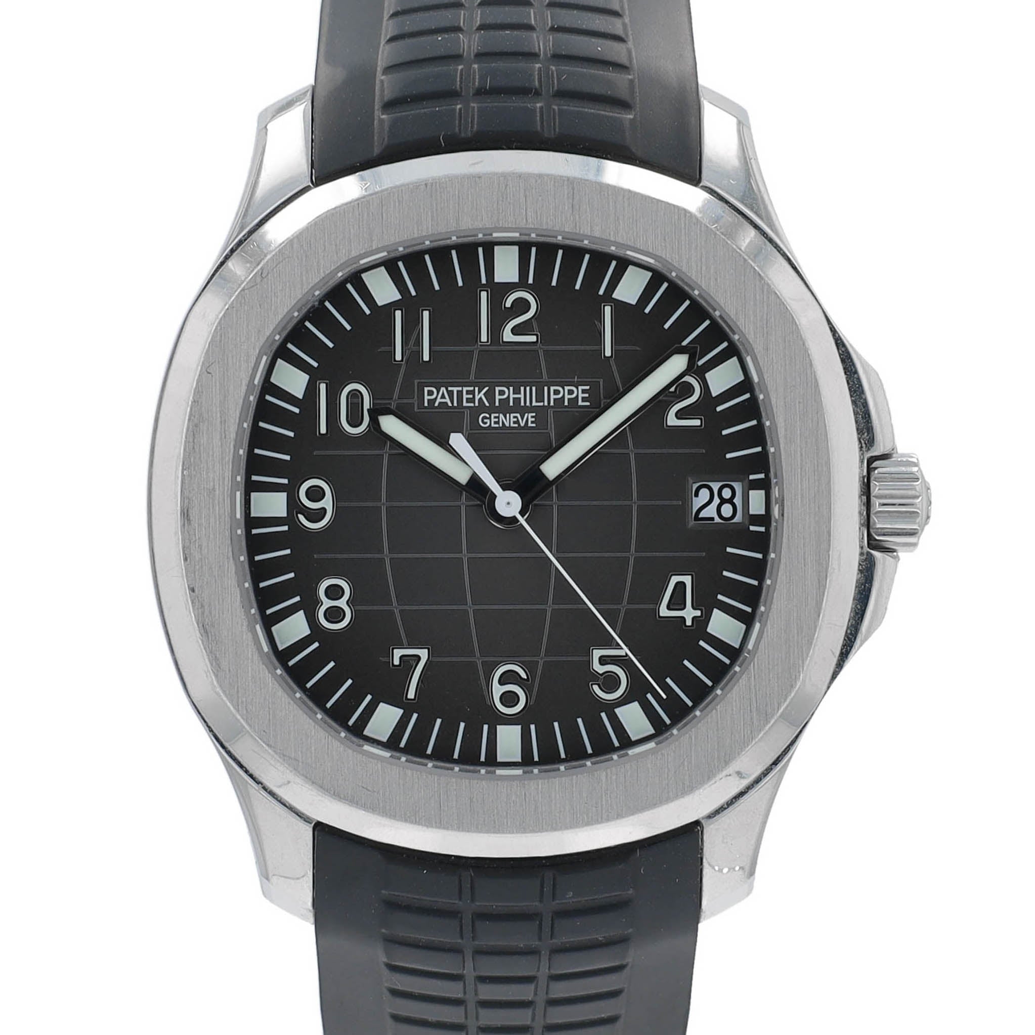 Patek Philippe SS Mens Aquanat Black Dial & Black Rubber Band