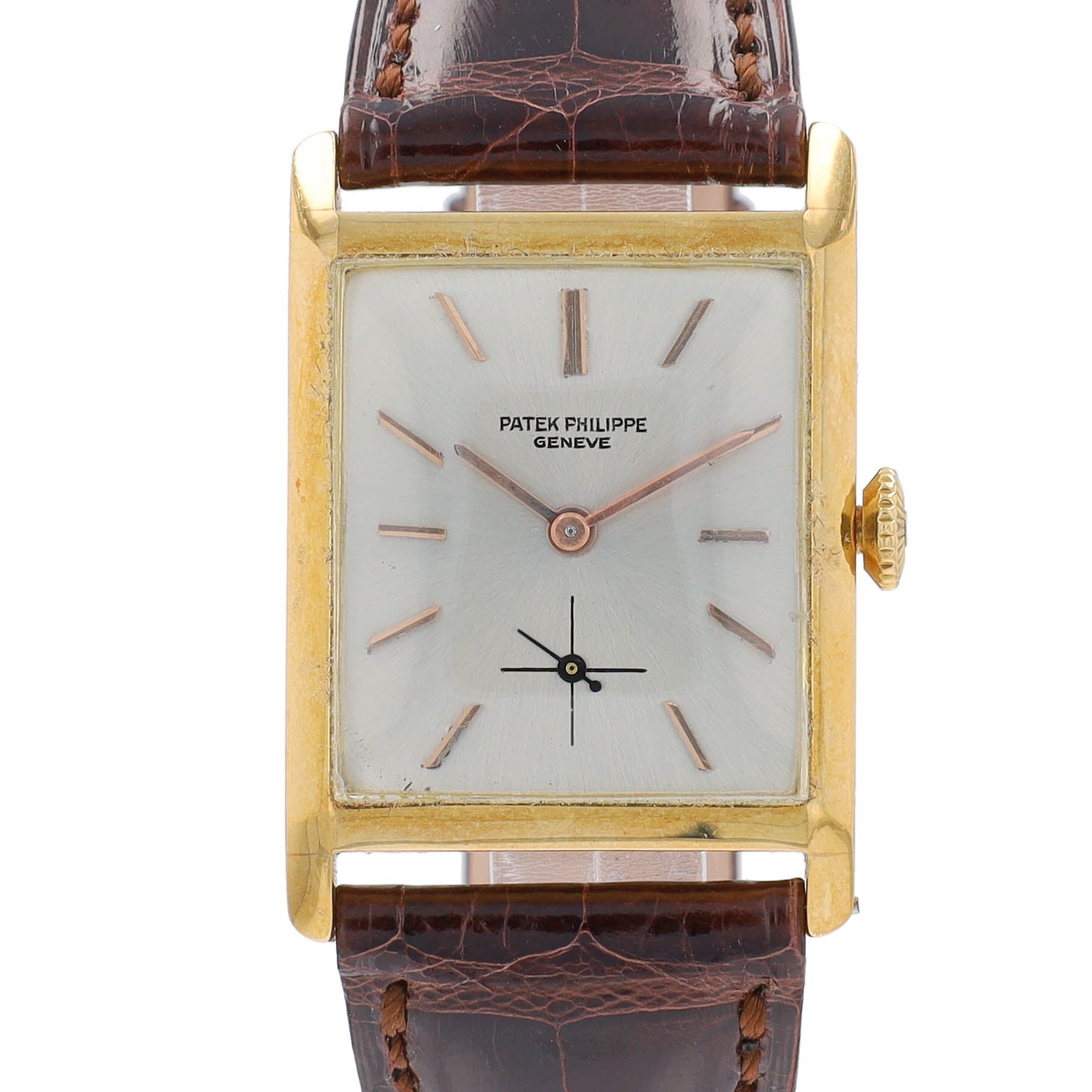Patek Philippe 18KY Silver Index Dial Sub Sec with Brown Leather Band
