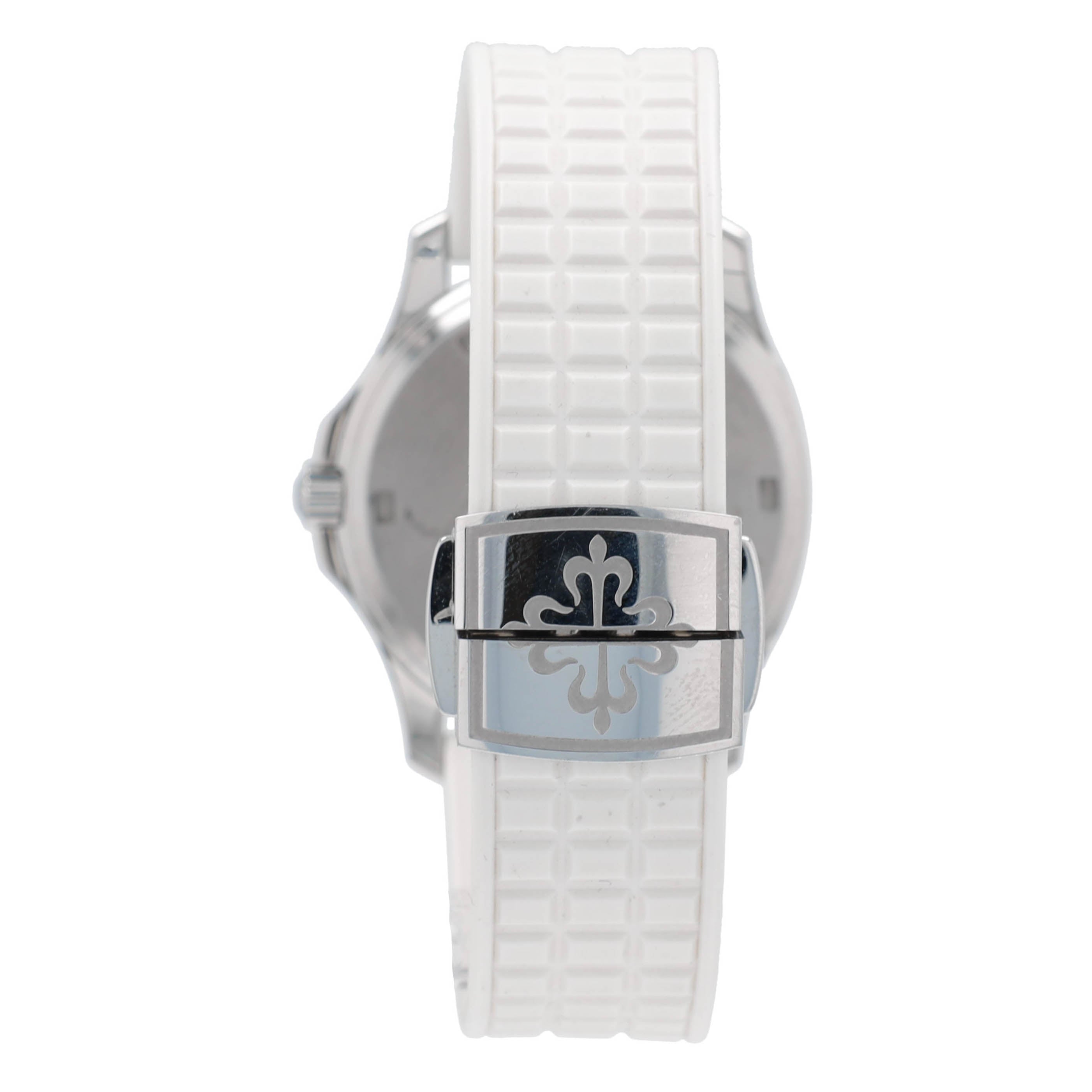 Patek Philippe Ladies Stainess Steel White Index - Arabic, Diamond Bezel, White Rubber Band