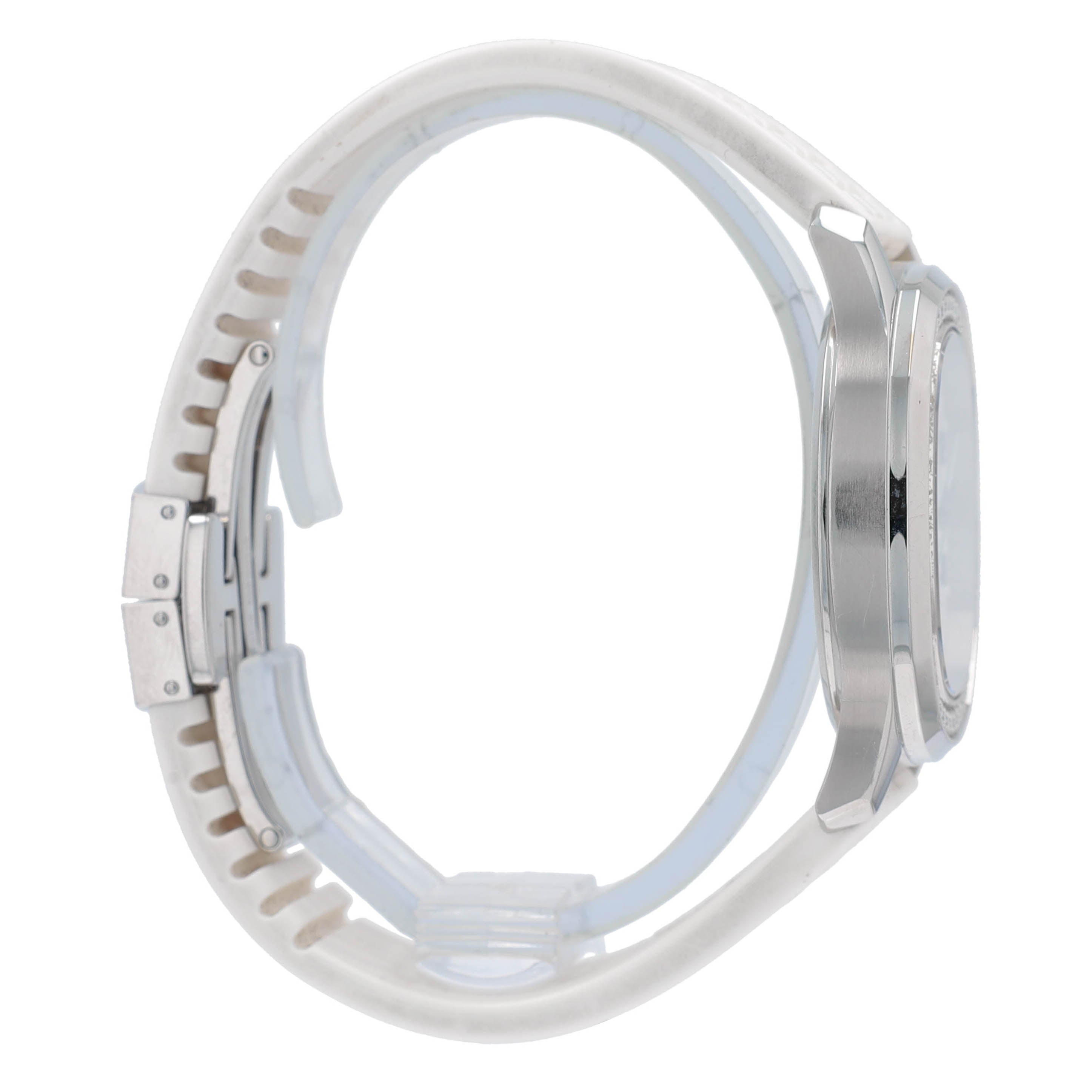 Patek Philippe Ladies Stainess Steel White Index - Arabic, Diamond Bezel, White Rubber Band