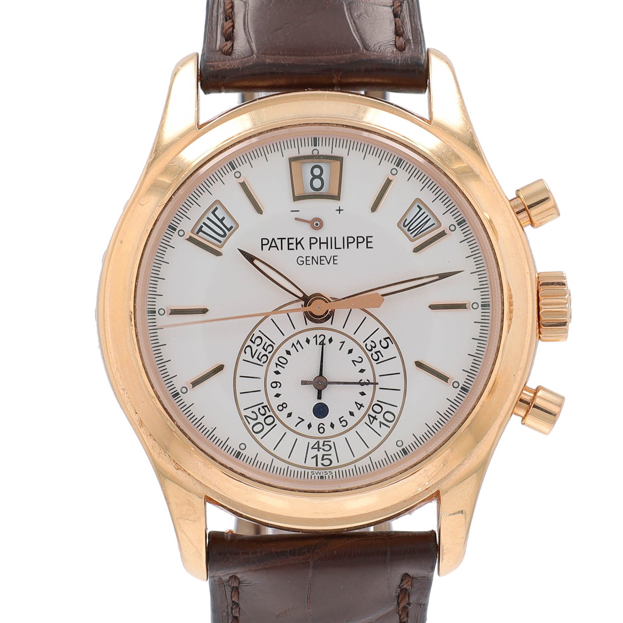 Patek Philippe 18K Rose Gold Cream Index Dial Brown Leather Band