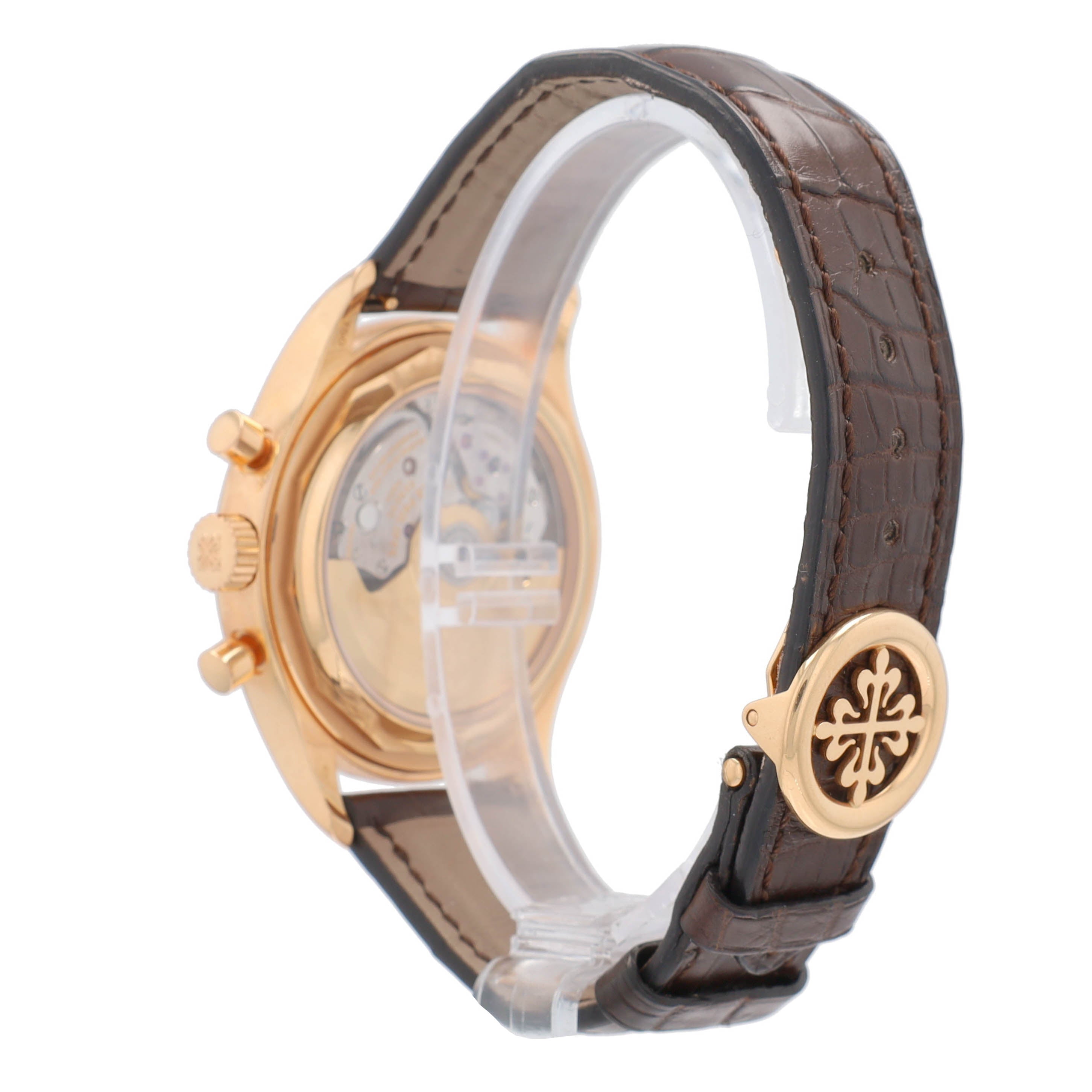 Patek Philippe 18K Rose Gold Cream Index Dial Brown Leather Band