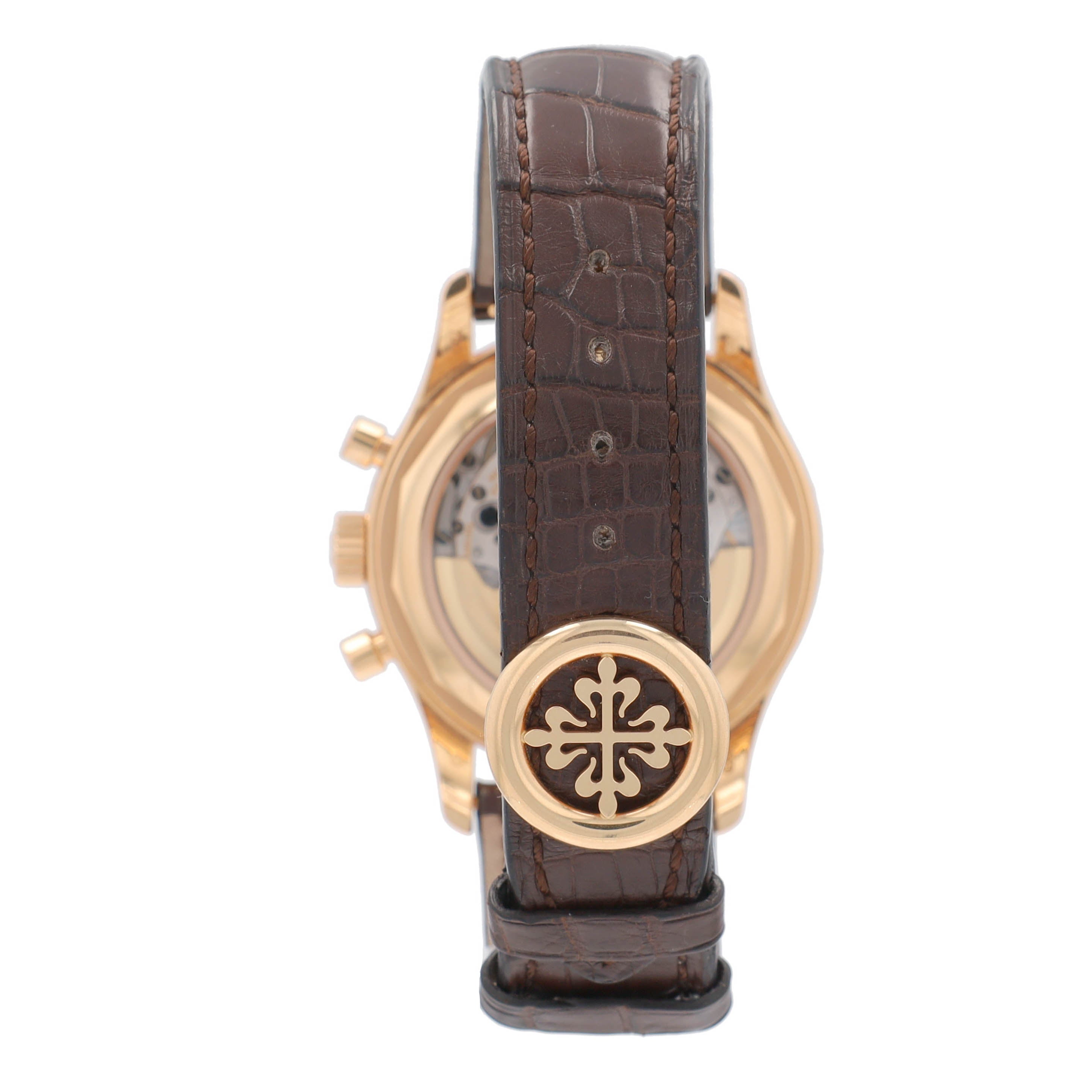 Patek Philippe 18K Rose Gold Cream Index Dial Brown Leather Band