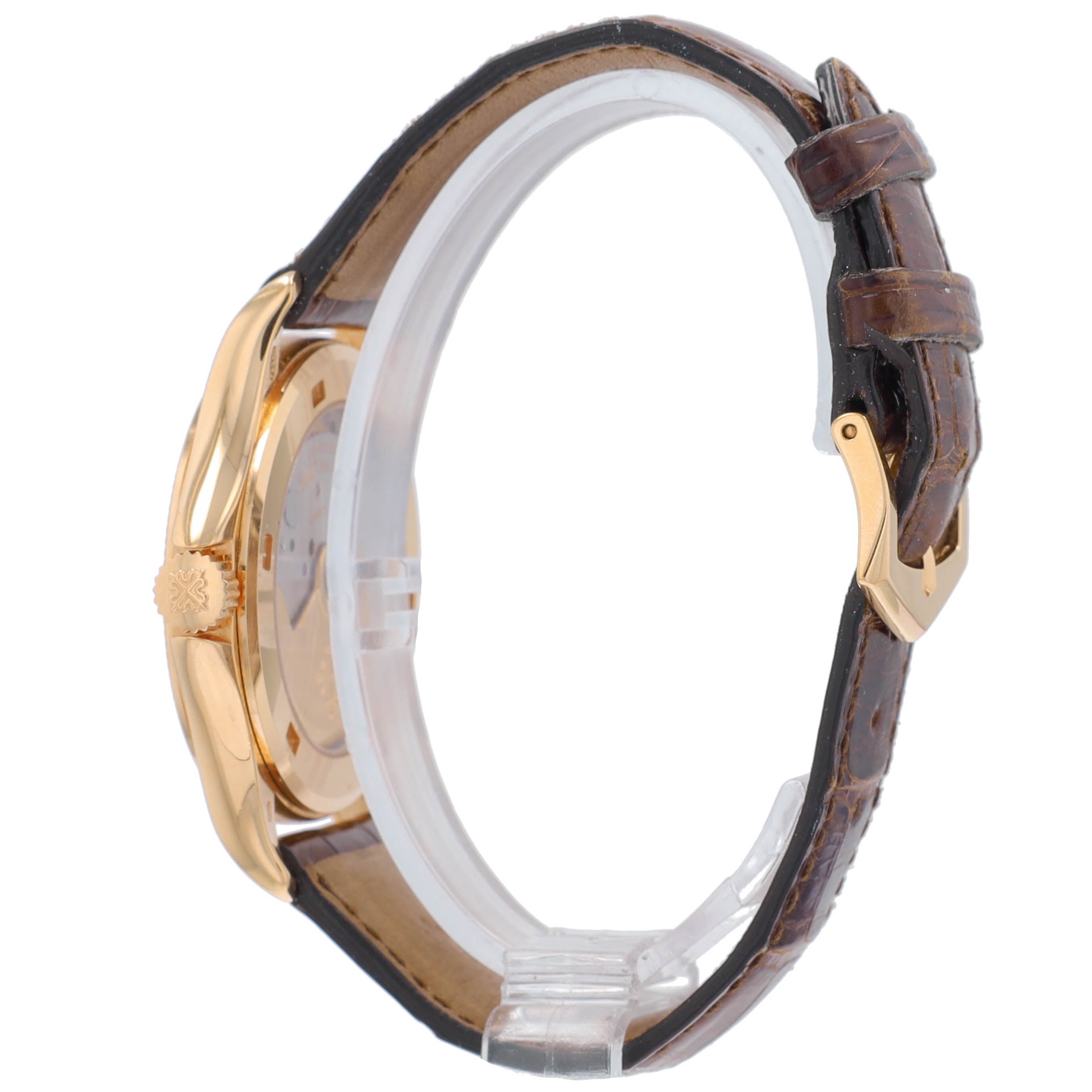 Patek Phillippe Calatrava Mens 18KY White Roman Dial Brown Leather Band w/ Box & Archive - Luxuriant Concierge