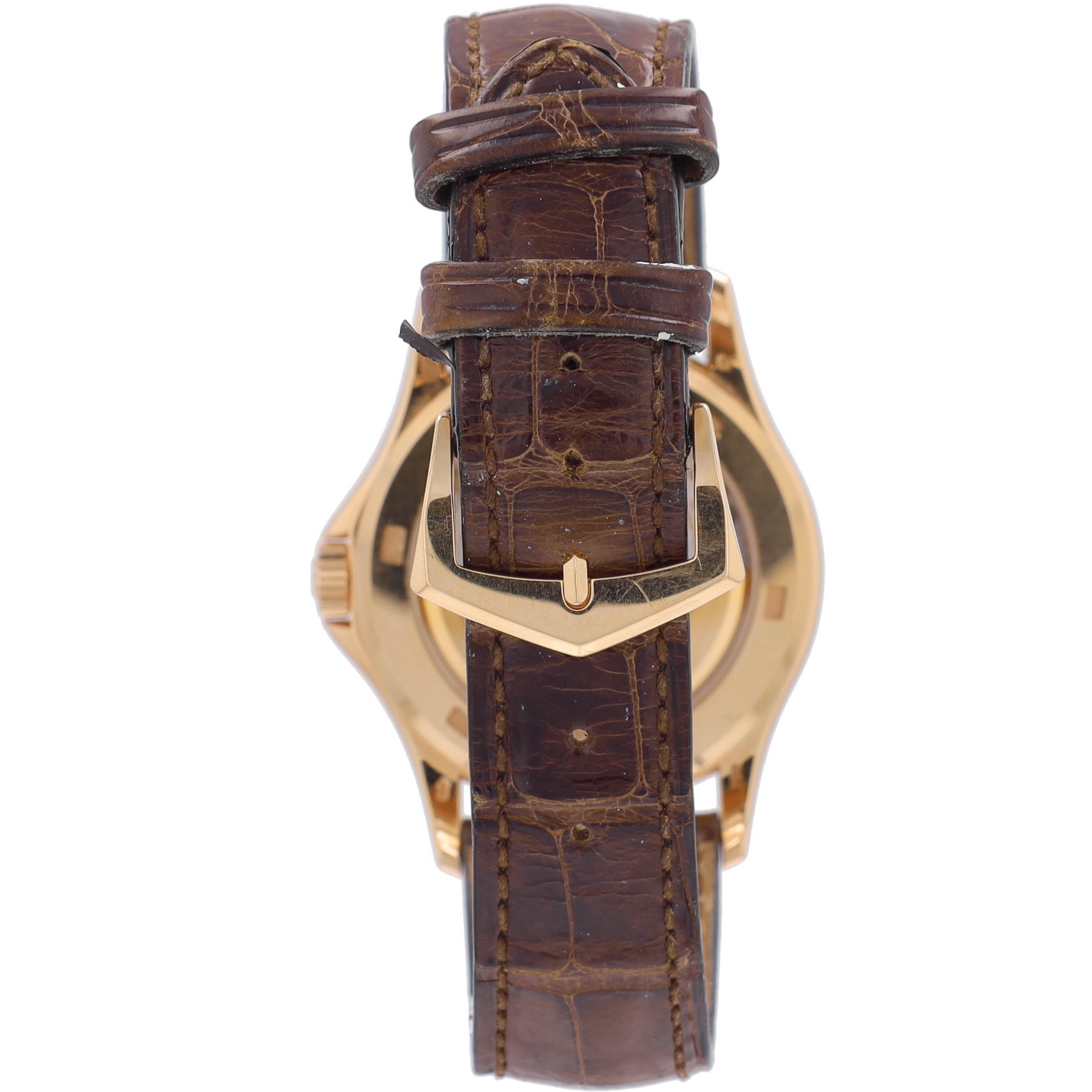 Patek Phillippe Calatrava Mens 18KY White Roman Dial Brown Leather Band w/ Box & Archive - Luxuriant Concierge