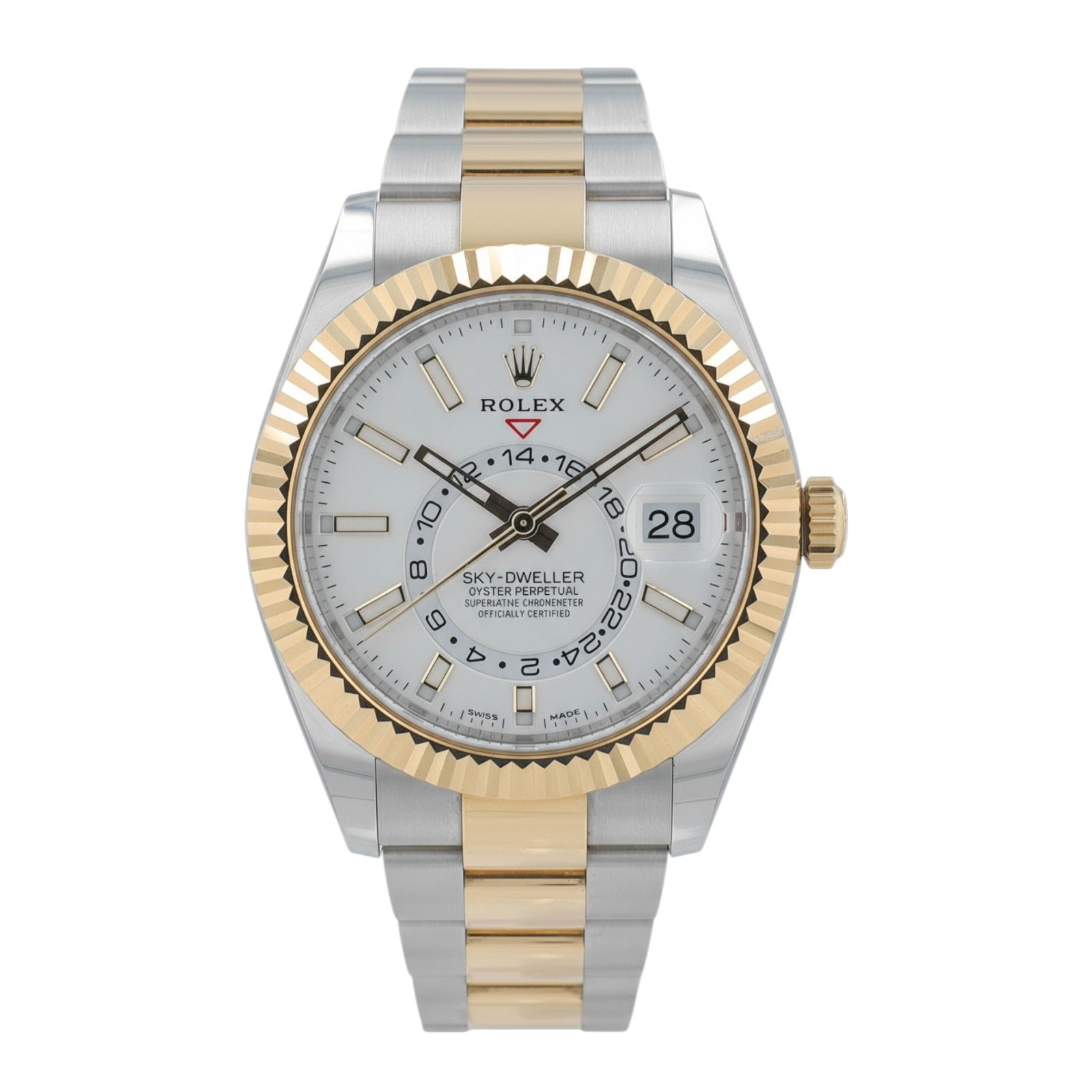 Rolex Sky-Dweller White 18K Yellow Gold Stainless Oyster 42mm 326933 - Luxuriant Concierge