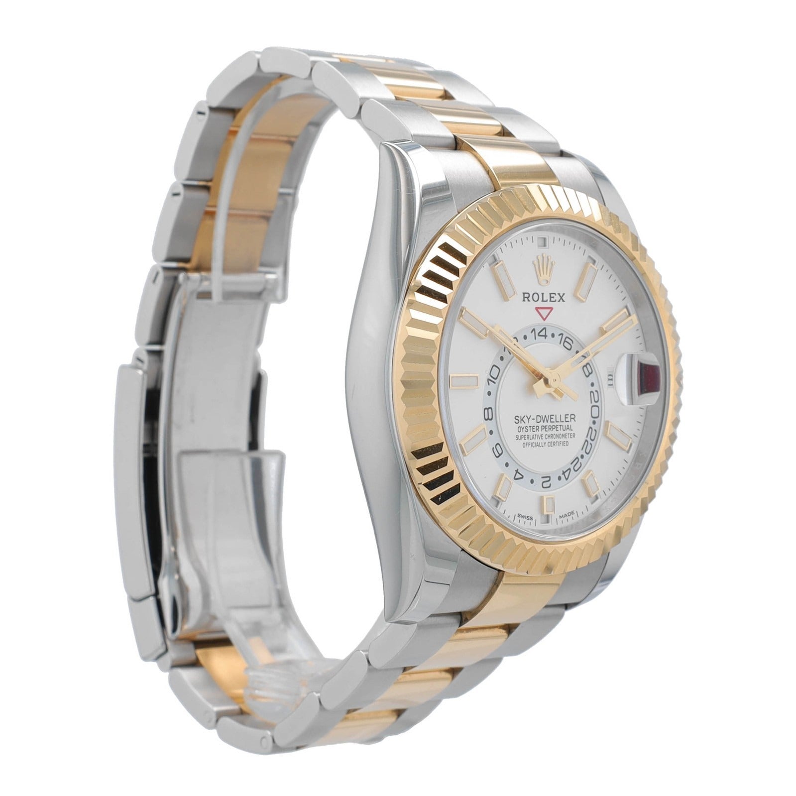 Rolex Sky-Dweller White 18K Yellow Gold Stainless Oyster 42mm 326933 - Luxuriant Concierge