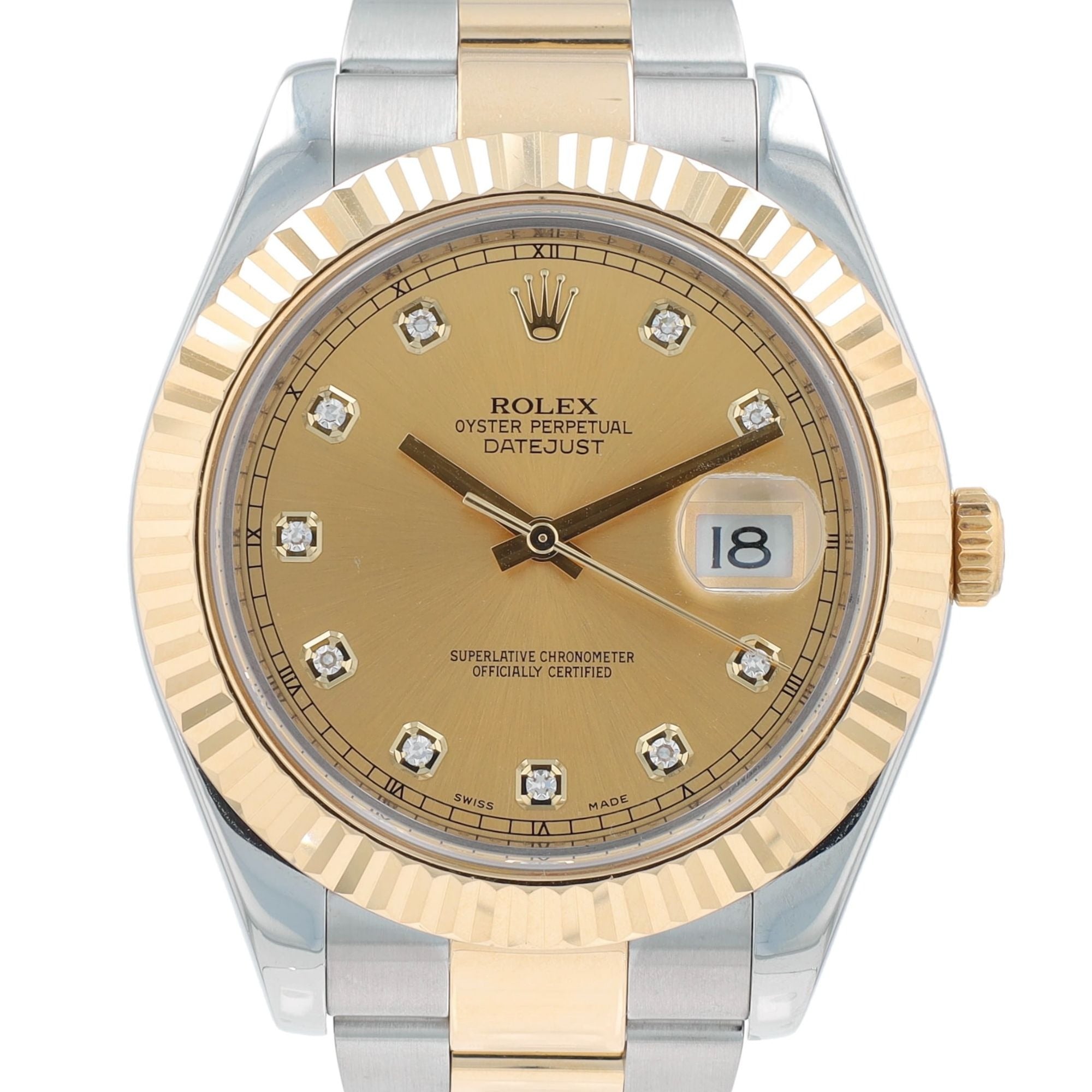 Rolex Mens Datejust II 116333 Two-Tone Champagne Diamond Oyster Band Watch w/Box&Cert