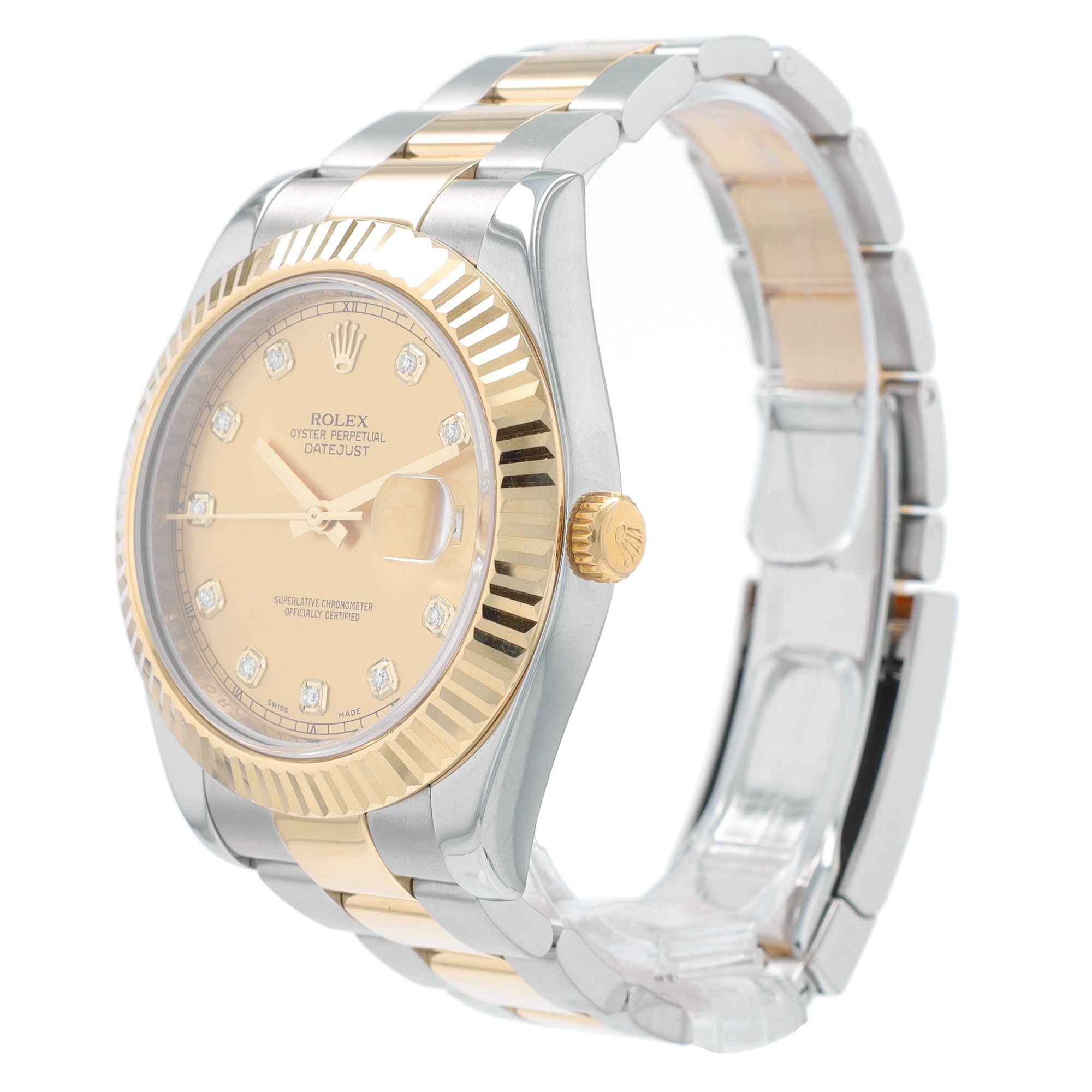Rolex Mens Datejust II 116333 Two-Tone Champagne Diamond Oyster Band Watch w/Box&Cert