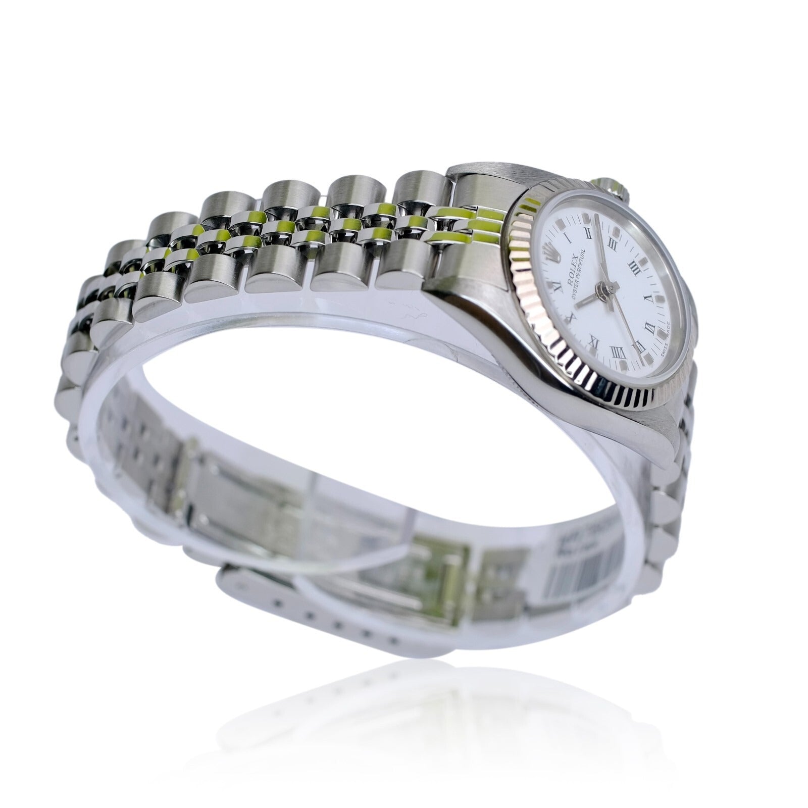 Rolex Ladies Watch Oyster Perpetual 18KW & SS White Dial Fluted Jubilee 76094 - Luxuriant Concierge