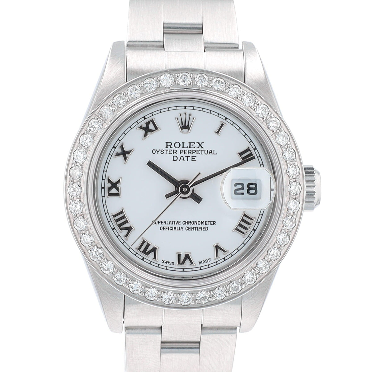 Rolex Datejust 79160 26mm White Roman Numeral Dial Diamond - Pave Bezel Oyster Band - Luxuriant Concierge