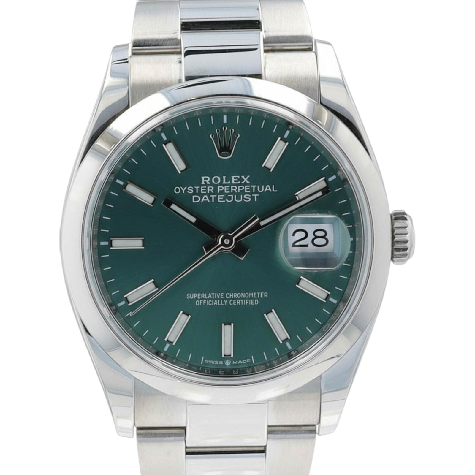 Rolex Mens Datejust 126200 Green Index Dial Smooth Bezel Oyster Band 36mm Watch - Luxuriant Concierge