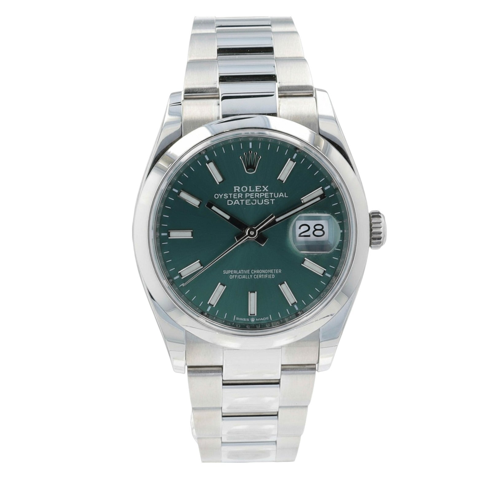 Rolex Mens Datejust 126200 Green Index Dial Smooth Bezel Oyster Band 36mm Watch - Luxuriant Concierge