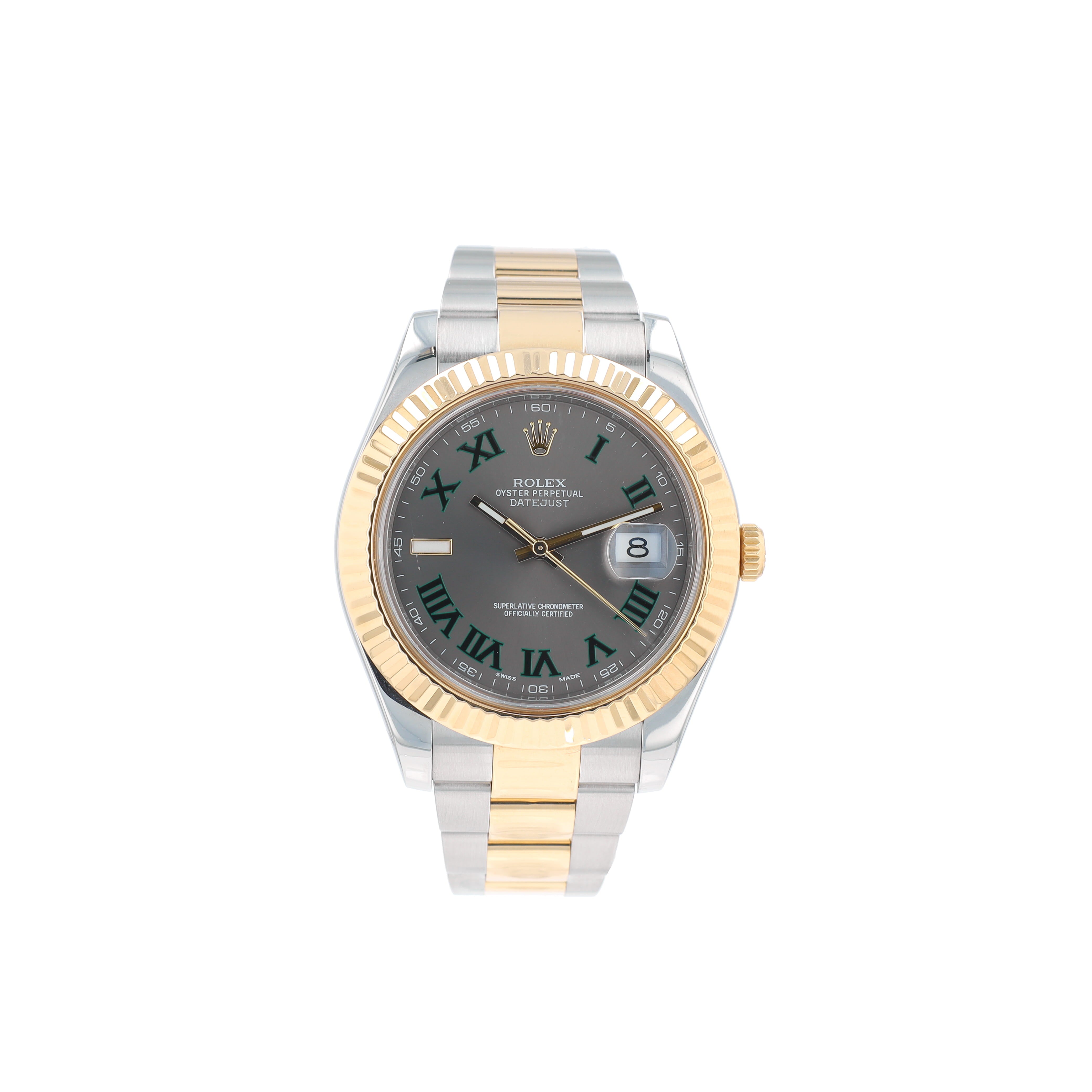 Rolex Datejust II 116333 41mm Grey Wimbledon Index & Roman Dial Fluted Bezel Oyster Band