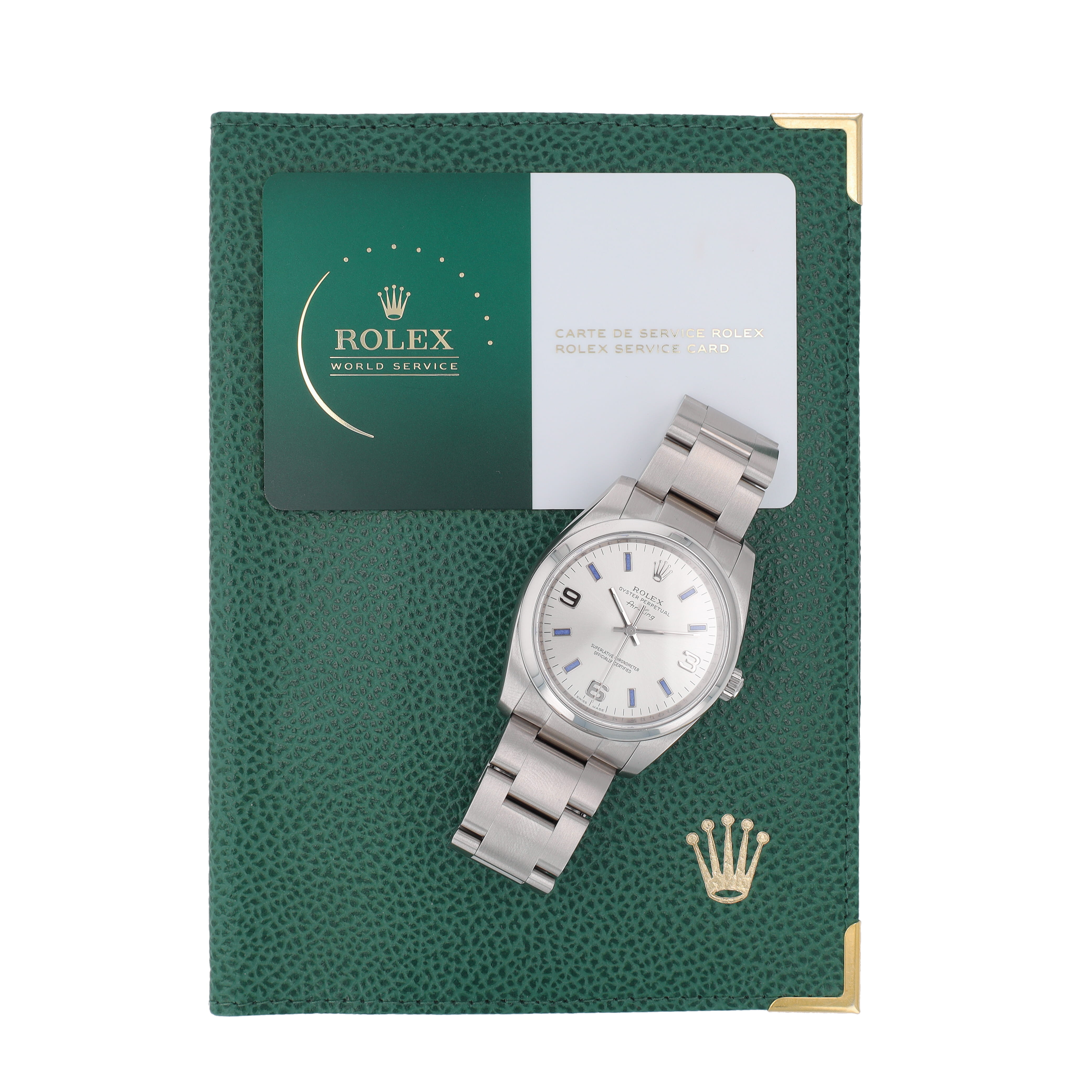 B&P Rolex Air-King 114200 34mm Silver Index & Arabic Dial Smooth Bezel Oyster Band