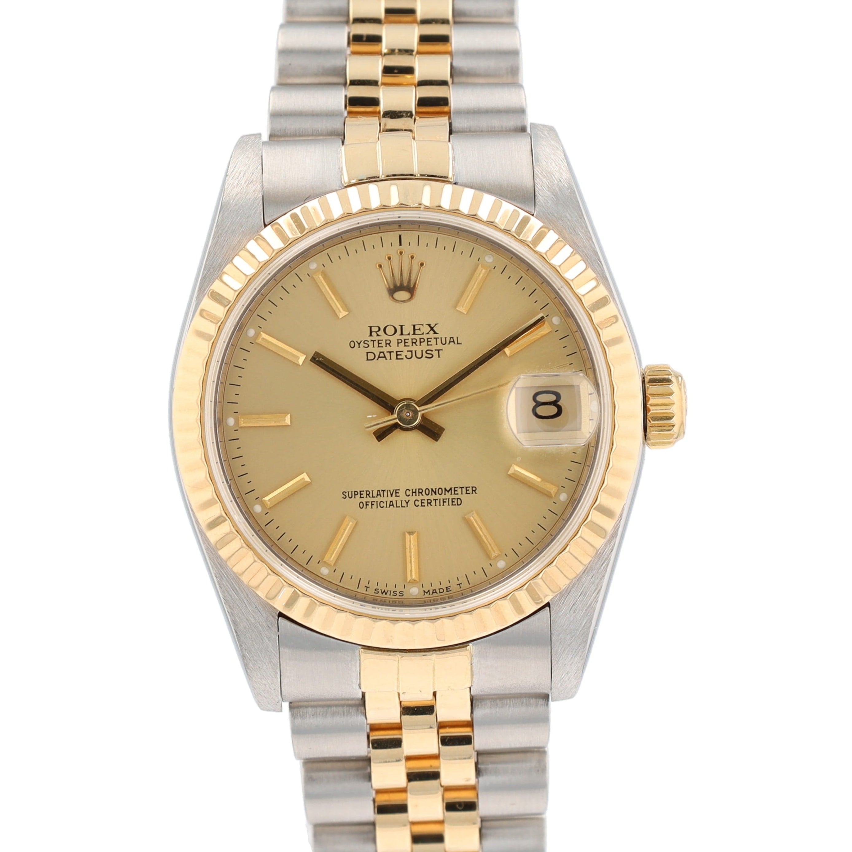 Rolex Datejust 68273 31mm Champagne Index Dial Fluted Bezel Jubilee Band - Luxuriant Concierge