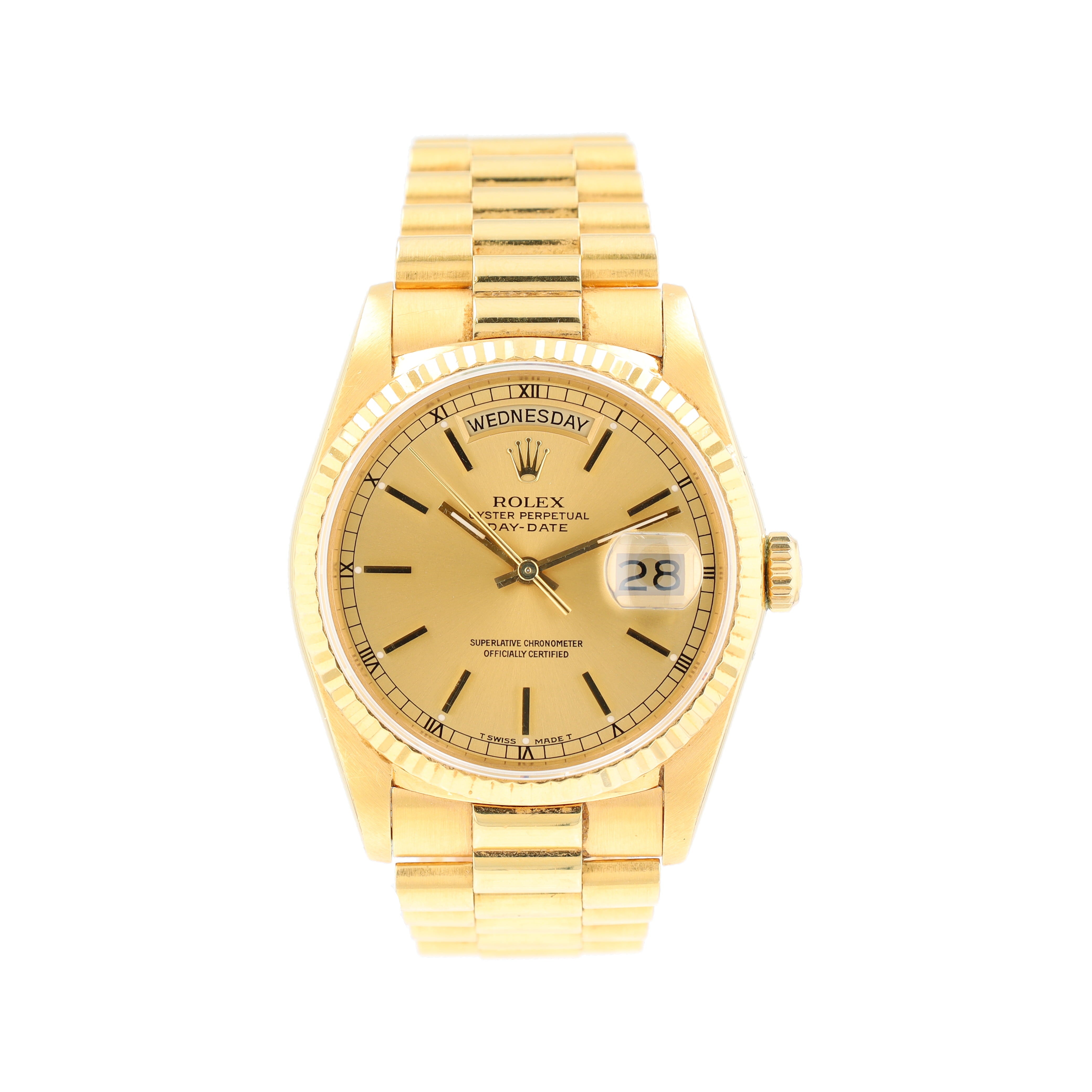 Rolex Day-Date 18238 36mm Champagne Index Dial Fluted Bezel President Band