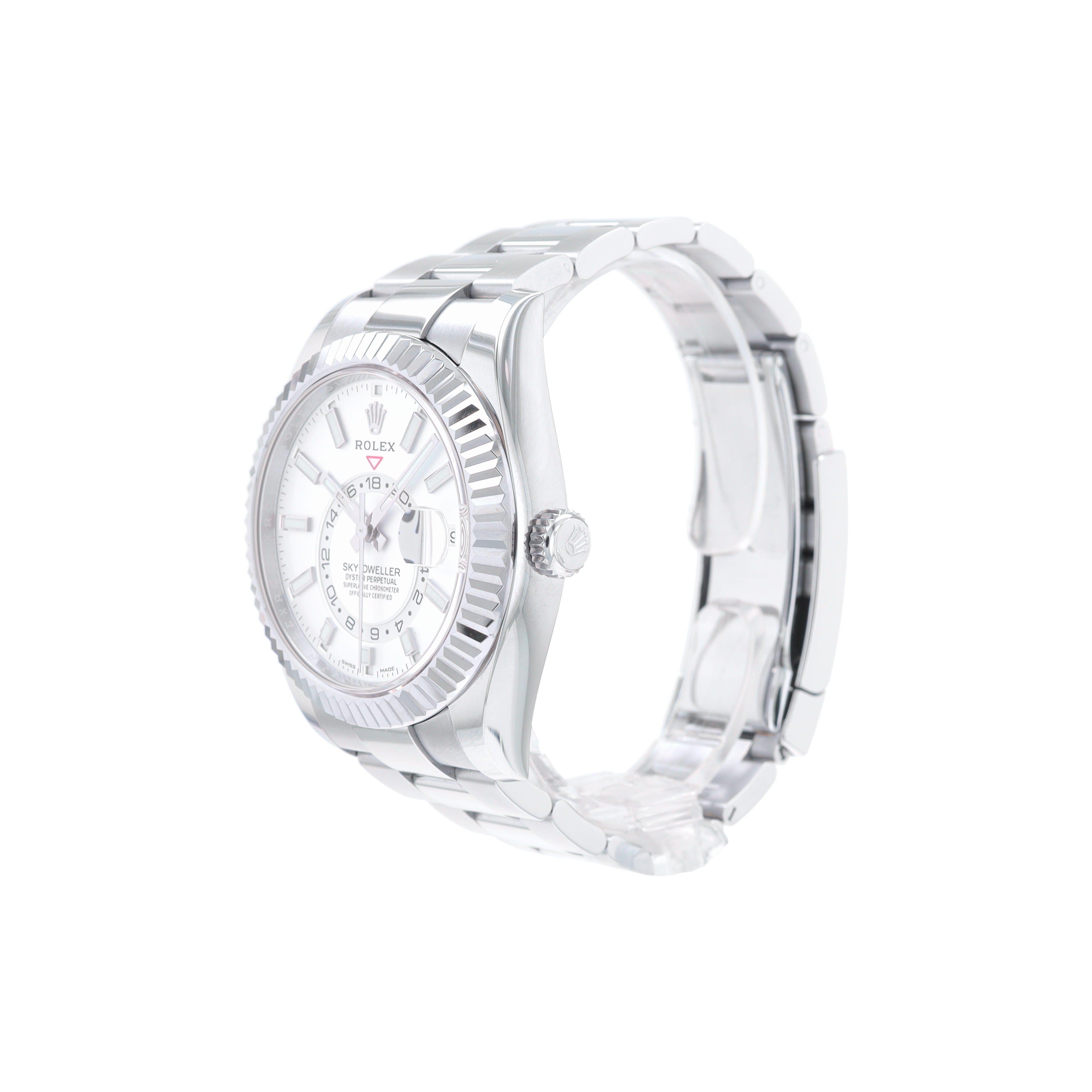 B&P Rolex Sky-Dweller 326934 42mm White Luminous Dial Fluted Bezel Oyster Band