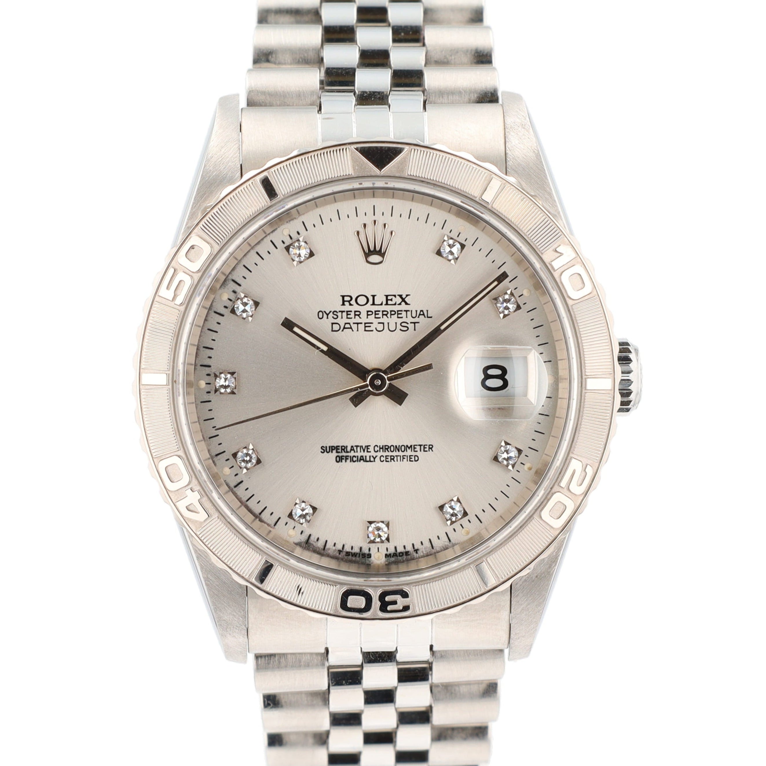 Rolex Datejust  16264 36mm Silver Diamond(O.S) Dial Turn-O-Graph Bezel Jubilee Band - Luxuriant Concierge