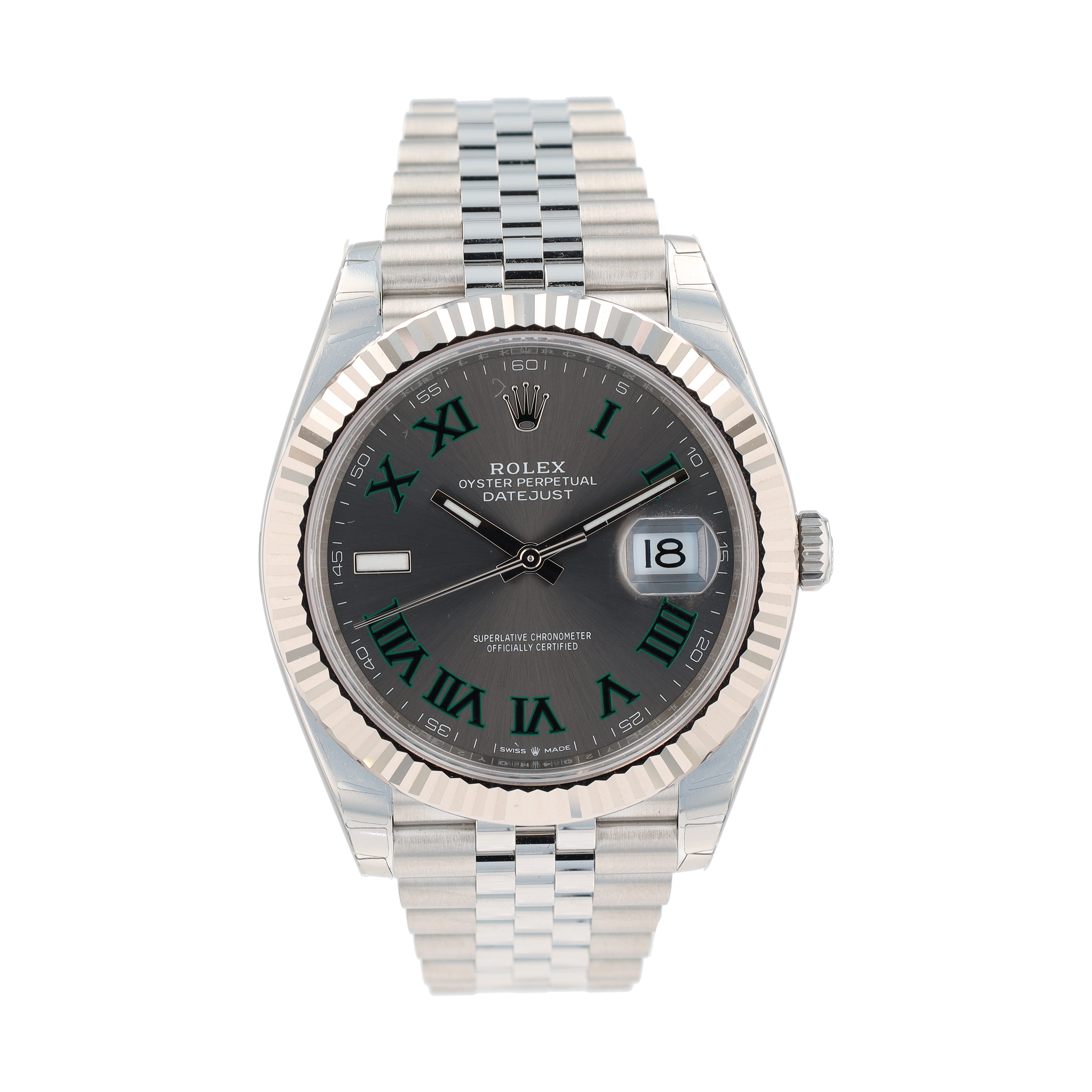 B&P Rolex  Datejust 41 126334 41mm Wimbledon Roman Dial Fluted Bezel Jubilee Band