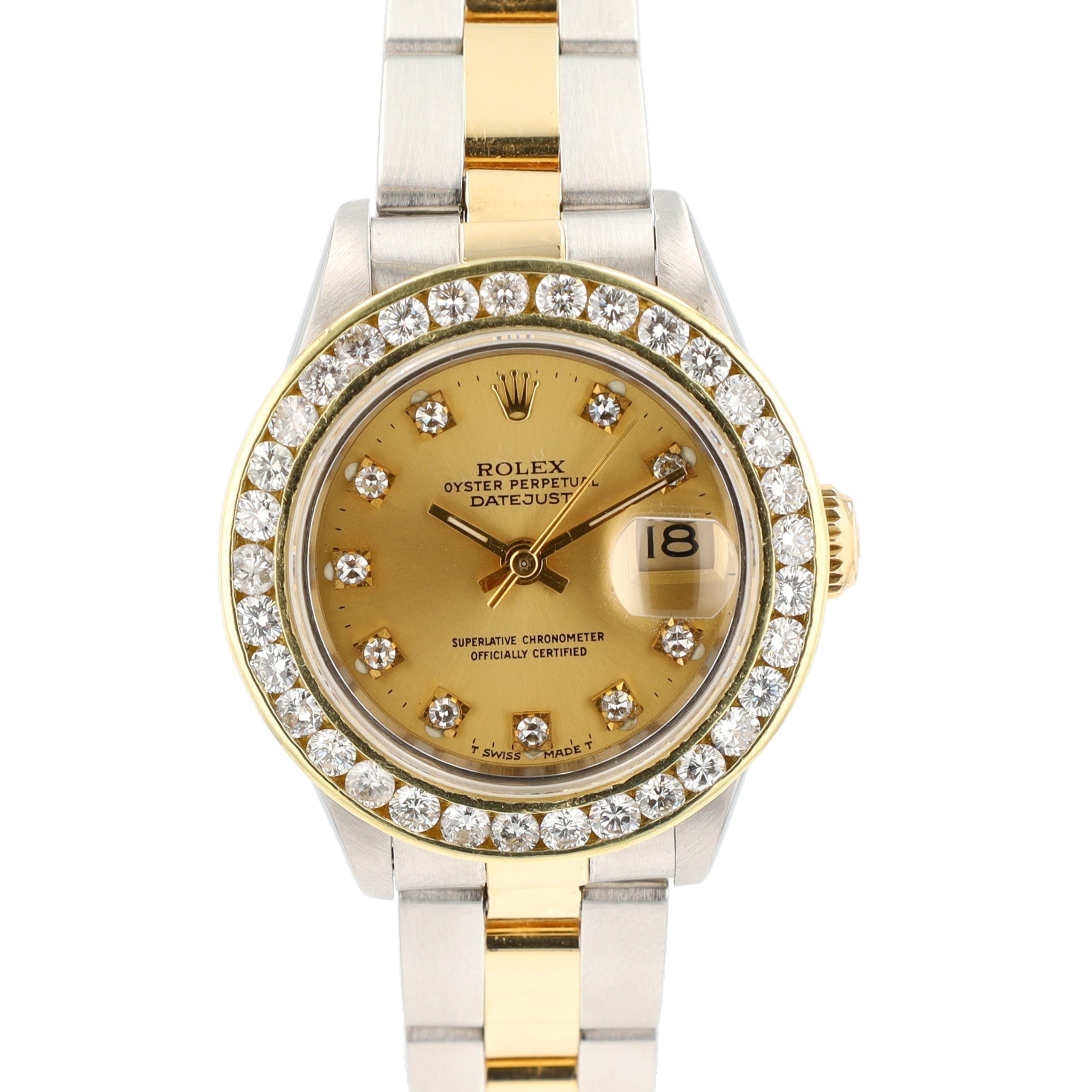 Rolex Datejust  79173 26mm Champagne Diamond(O.S.) Dial Pave Diamond Bezel Oyster Band - Luxuriant Concierge