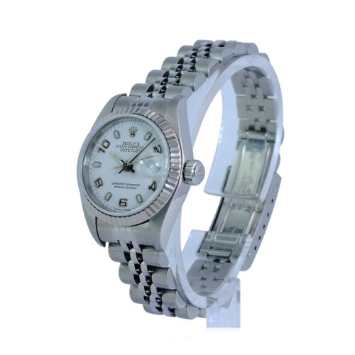 Rolex Ladies Datejust White "Explorer Dial" 18kw & Ss Fluted Jubilee Band Watch - luxuriantconcierge