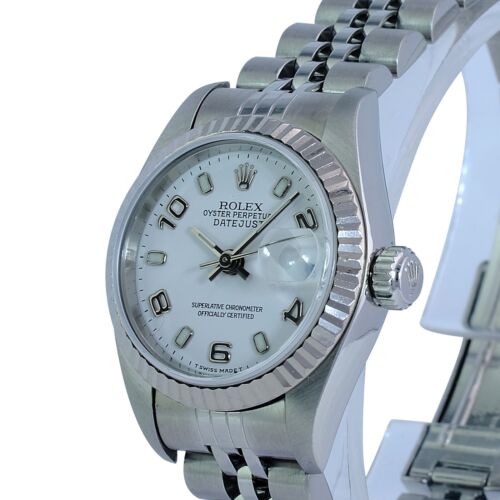 Rolex Ladies Datejust White "Explorer Dial" 18kw & Ss Fluted Jubilee Band Watch - luxuriantconcierge