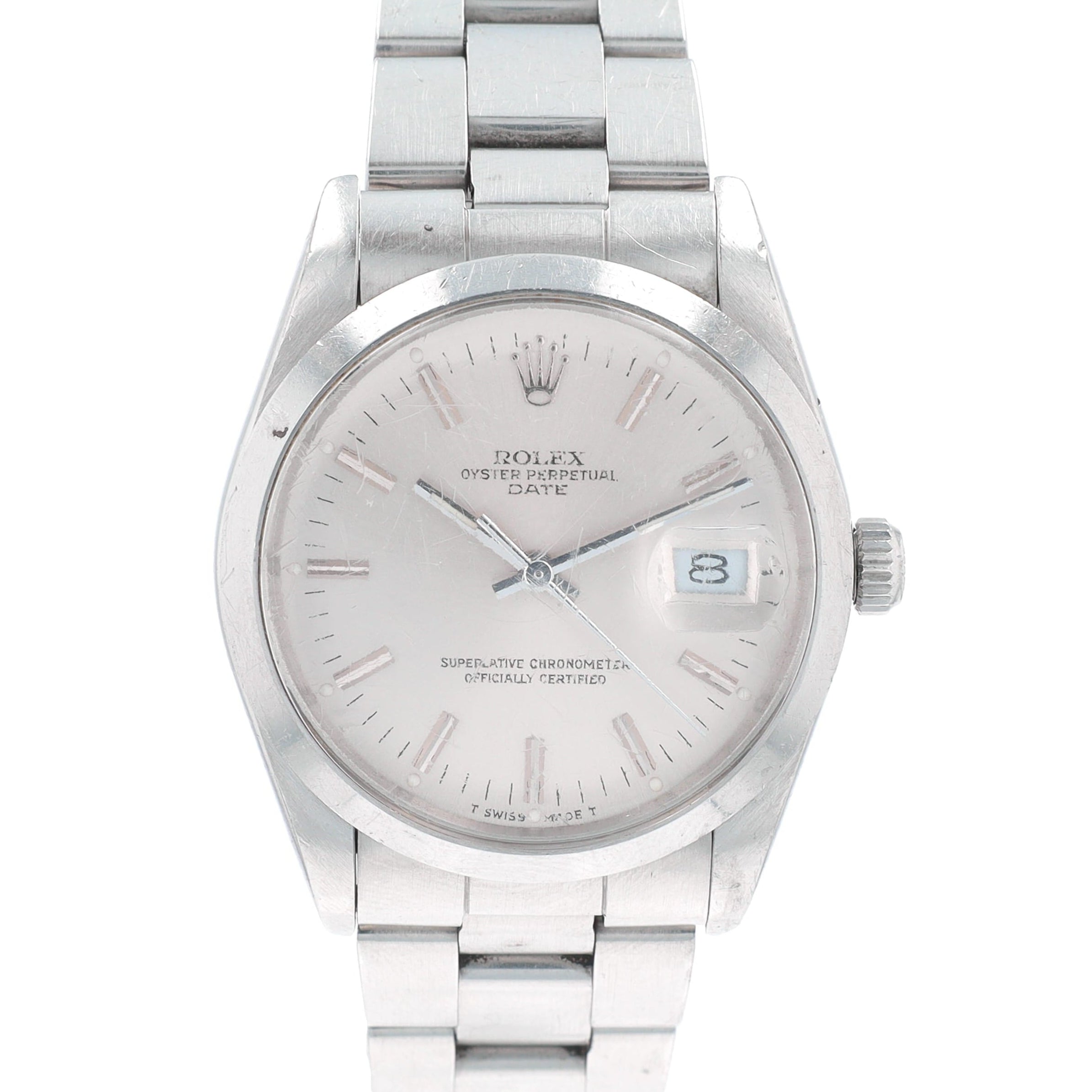 Rolex Date 15000 34mm Silver Index Dial Smooth Bezel Oyster Band - Luxuriant Concierge