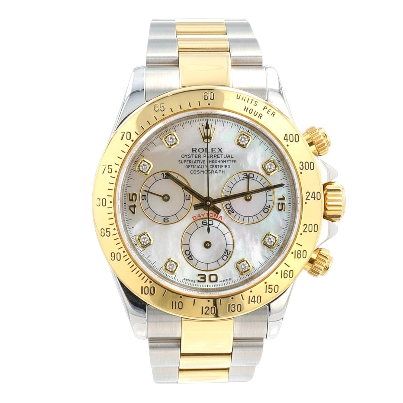 Rolex Daytona 116523 Two-Tone 18KY & Steel White Mother of Pearl Mens Watch 40mm - Luxuriant Concierge