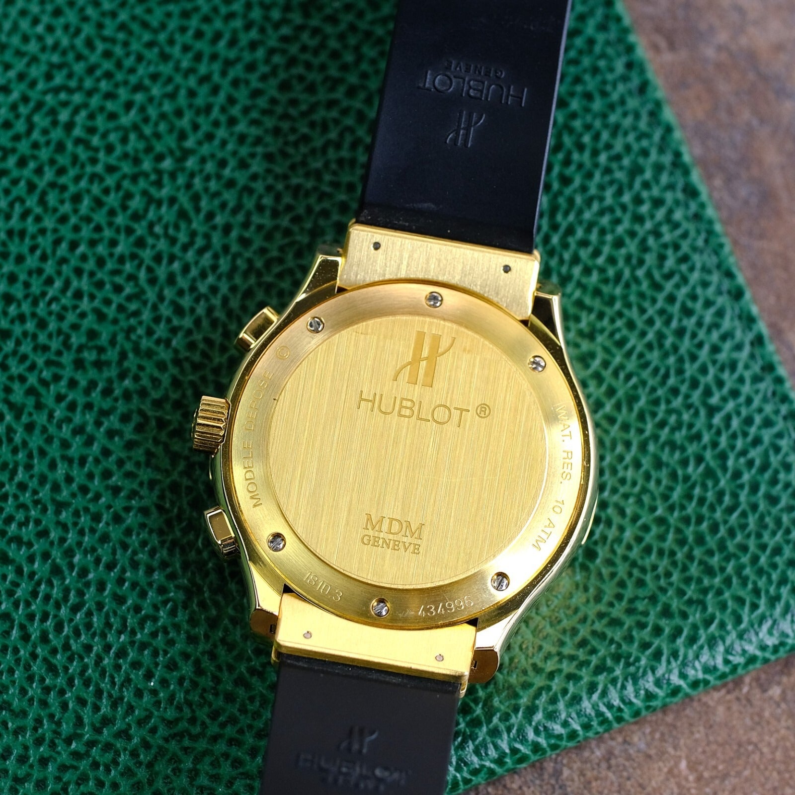 Hublot Mens Watch Solid 18K Yellow Gold Black Chronograph Dial Black Rubber Band