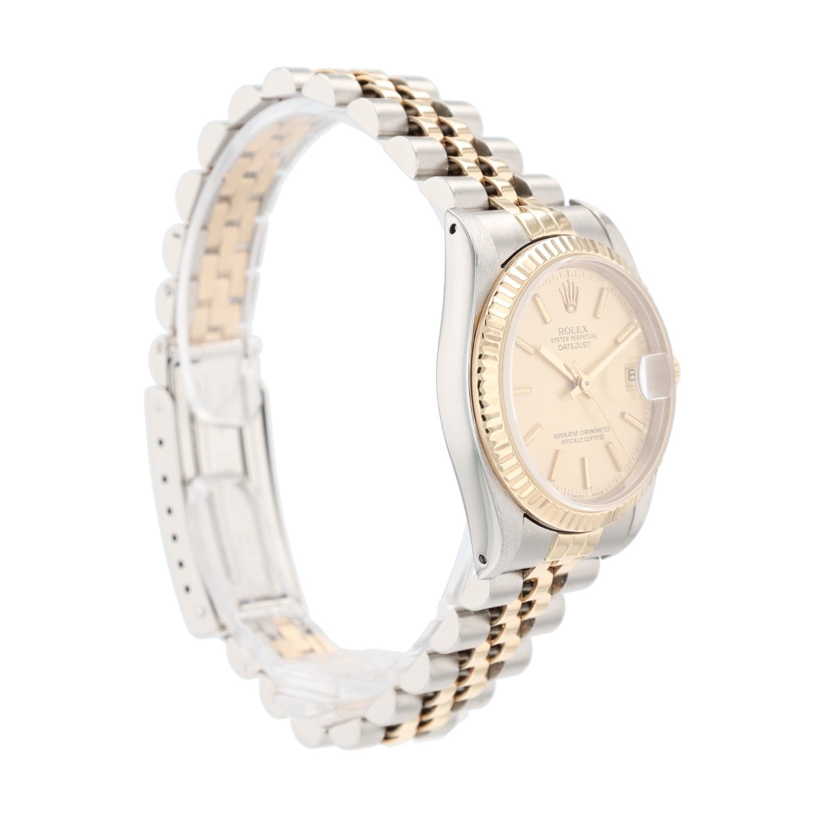 Rolex Ladies Watch Datejust 68273 Champagne Diamond Dial 18K Fluted Jubilee 31mm - Luxuriant Concierge