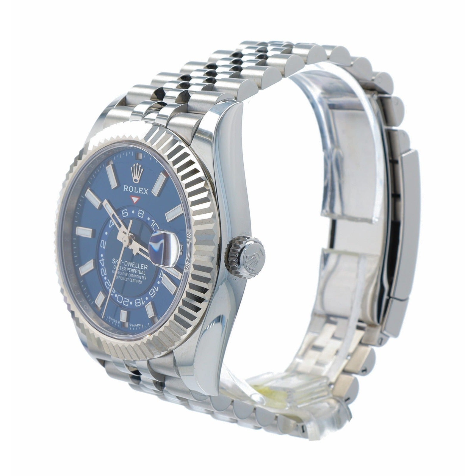 Rolex Mens Sky-Dweller 326934 42mm 18KW & Steel Blue Dial Jubilee Band Watch - Luxuriant Concierge