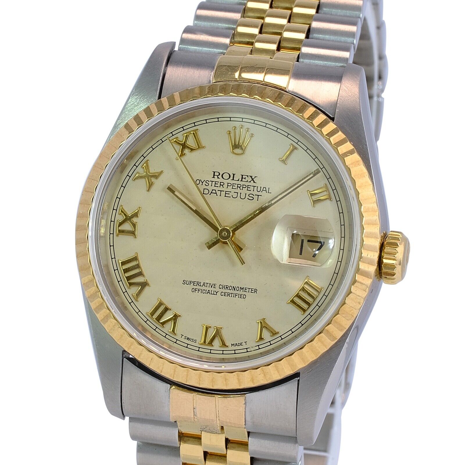 Rolex Datejust 16233 Mens Two-tone Pyramid Roman Dial 18ky Gold & Steel Watch - luxuriantconcierge