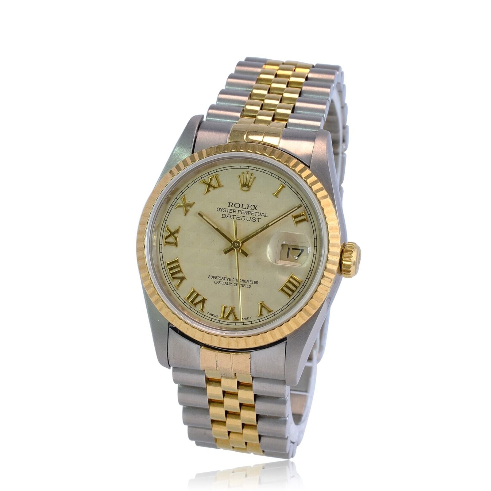 Rolex Datejust 16233 Mens Two-tone Pyramid Roman Dial 18ky Gold & Steel Watch - luxuriantconcierge