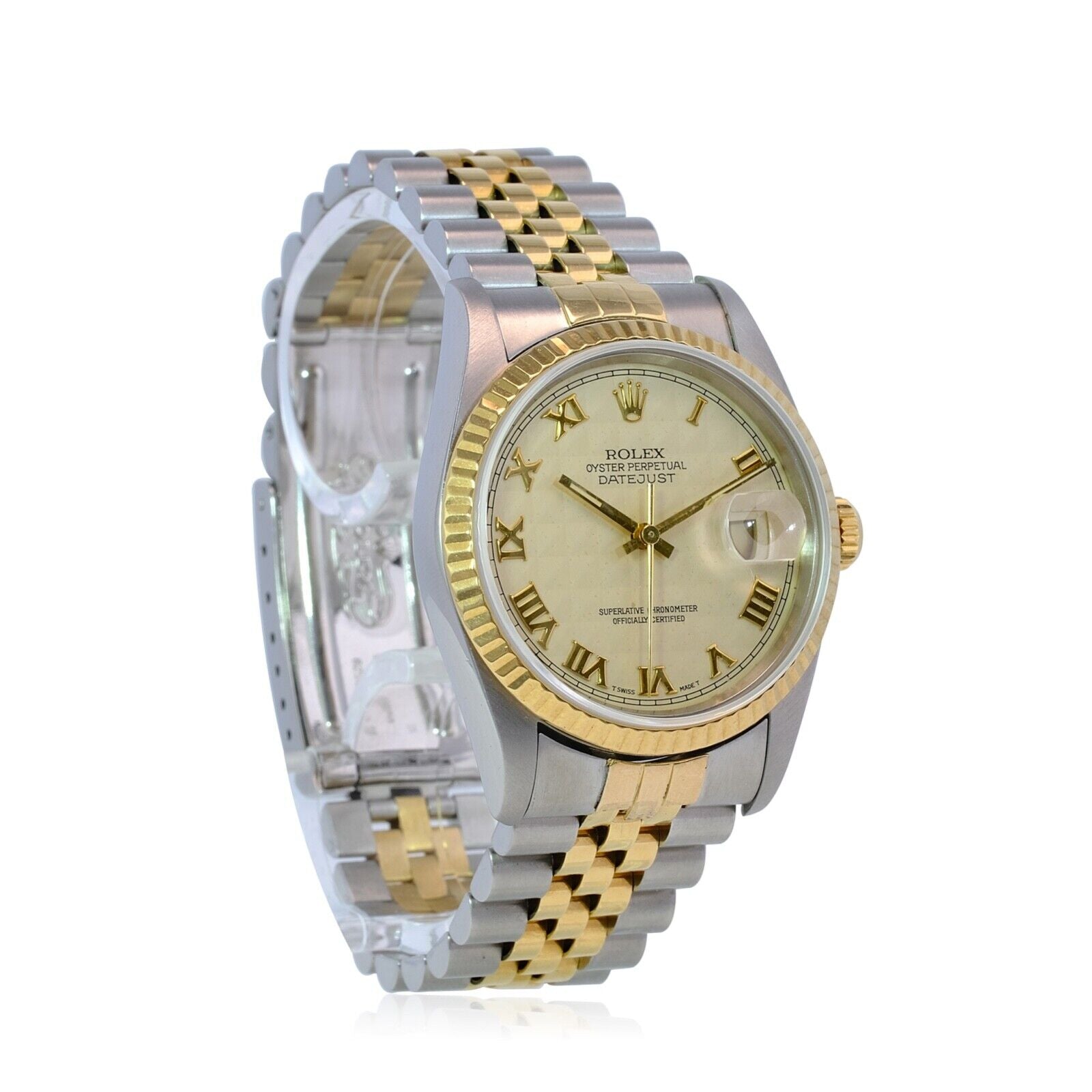 Rolex Datejust 16233 Mens Two-tone Pyramid Roman Dial 18ky Gold & Steel Watch - luxuriantconcierge