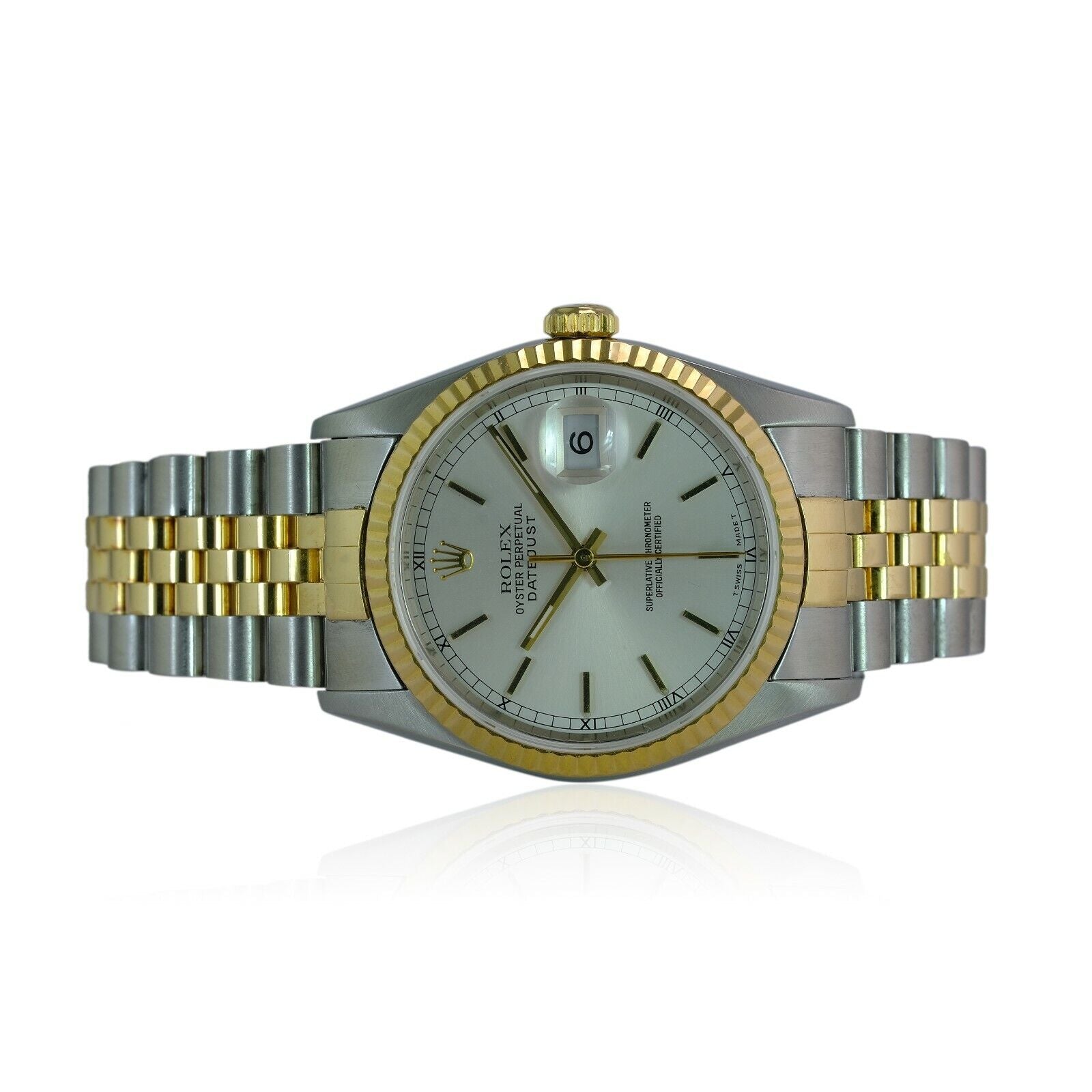 Rolex Datejust Mens Watch Silver Index Dial Fluted Bezel Jubilee Band 16233 - luxuriantconcierge