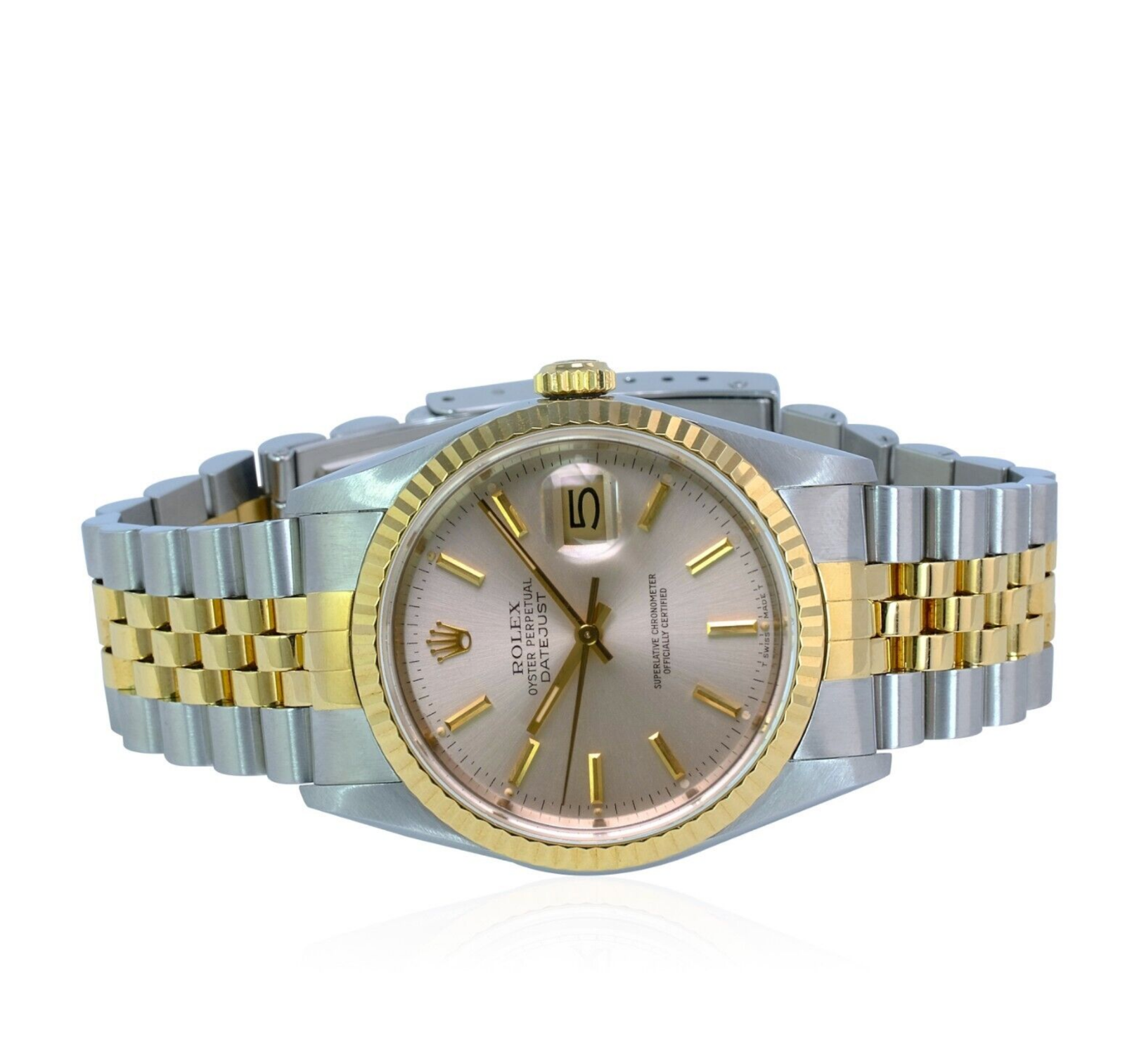 Rolex Men's Datejust 16233 Silver Dial 18ky Gold Fluted Bezel Jubilee 36mm Watch - luxuriantconcierge